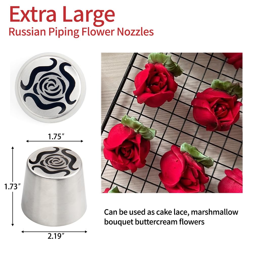 Baipesiy 6Pack Extra Large Flower Russian Piping Tips Set, Stainless Steel Rose Tulip Icing Tips For Cake Decorating, Floral Piping Tips Flower Bouquet For Cookies Desserts Baking Tool(XXL,6A)
