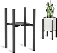 Linpla Adjustable Metal Plant Stand for 8-12" Pots - Indoor Outdoor Mid-Century Modern Floor Holder with Tray