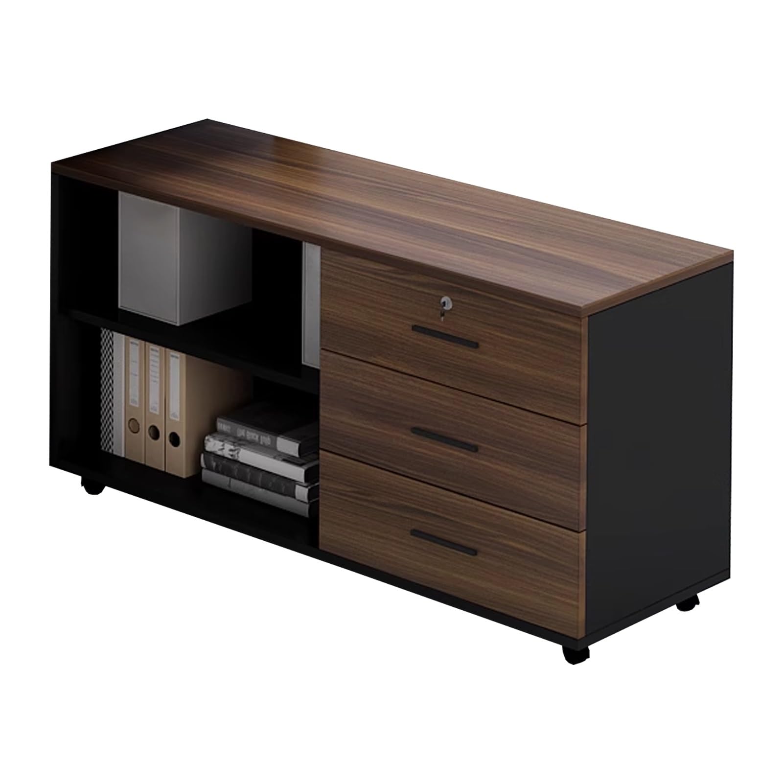 ASerZenith Lockable Drawer File Cabinet With Adjustable Shelves Multi-Function Lateral Filing Cabinet On Wheels For Home Office Printer Table & Partitioned Storage,Brown