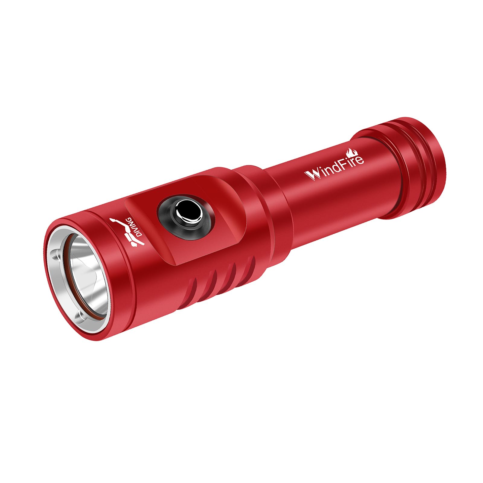 WINDFIRE TS08 Lampe de plongée lumineuse avec indicateur d'alimentation, étanchéité IPX8, faisceau à angle étroit, 3 modes d'éclairage pour plongée sous-marine, spéléologie, exploration sous-marine