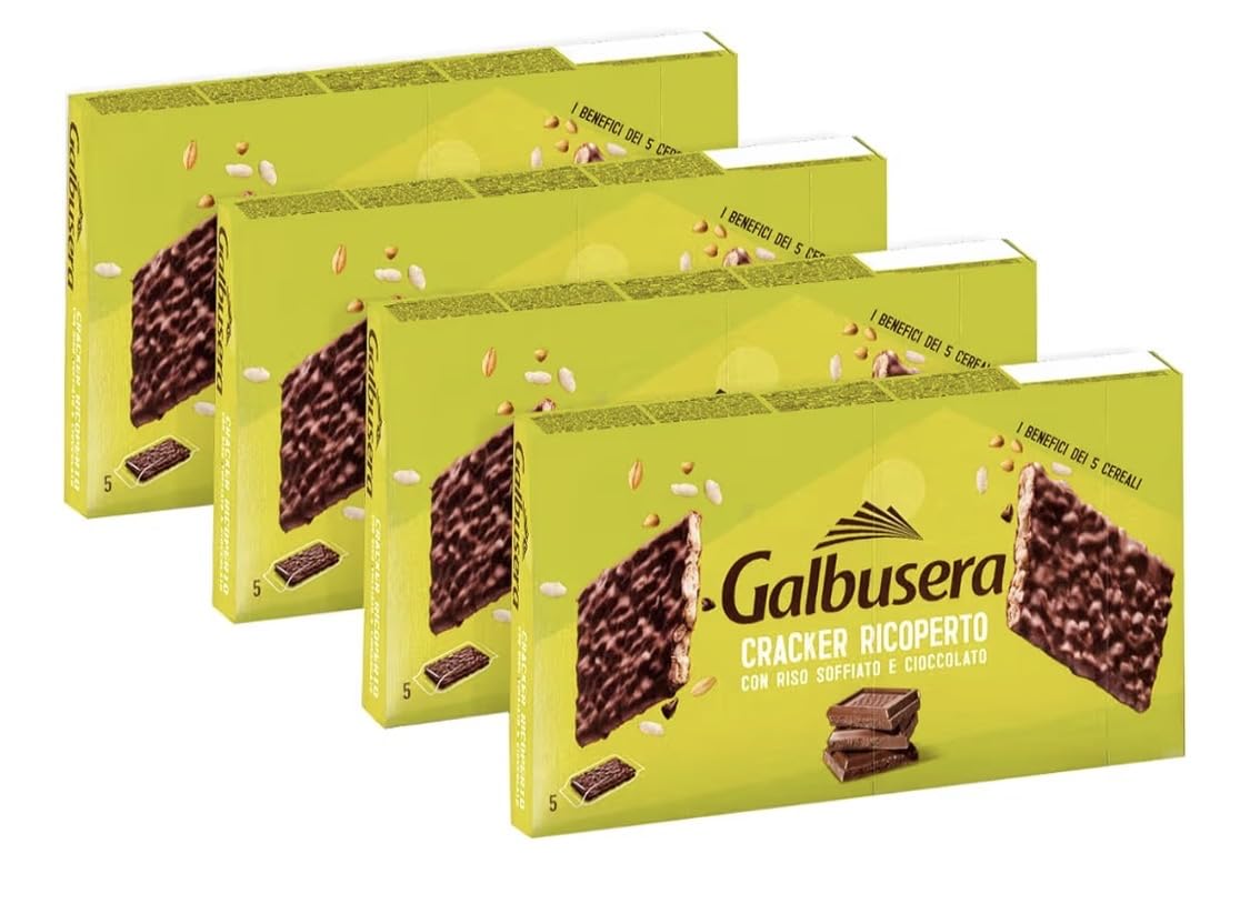 4X Cracker ai 5 Cereali Ricoperto con Riso Soffiato e Cioccolato al Latte per galbusera 150g