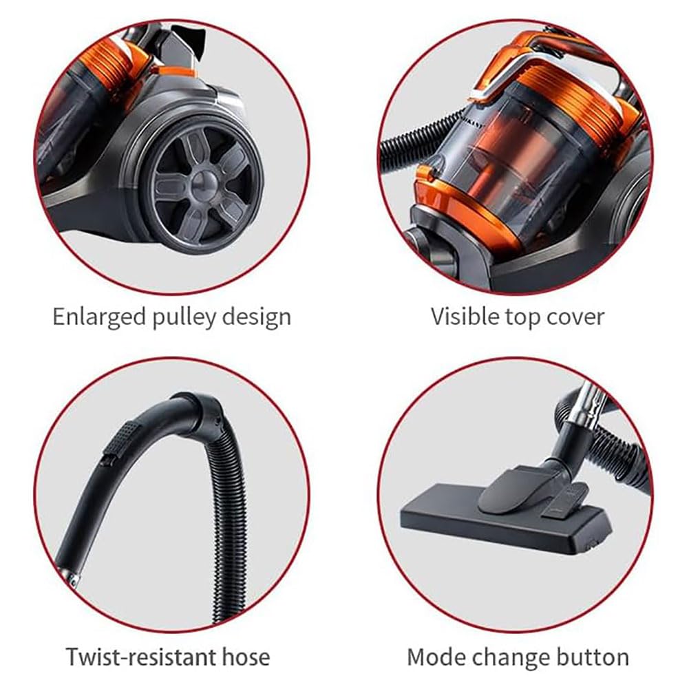Aspiradora cilíndrica sin bolsa, limpiador ciclónico para alfombras y pisos duros de 3600 W, filtro HEPA lavable, manguera extensible, cepillo turbo para uso doméstico, piso, lechada, azulejo, sofá