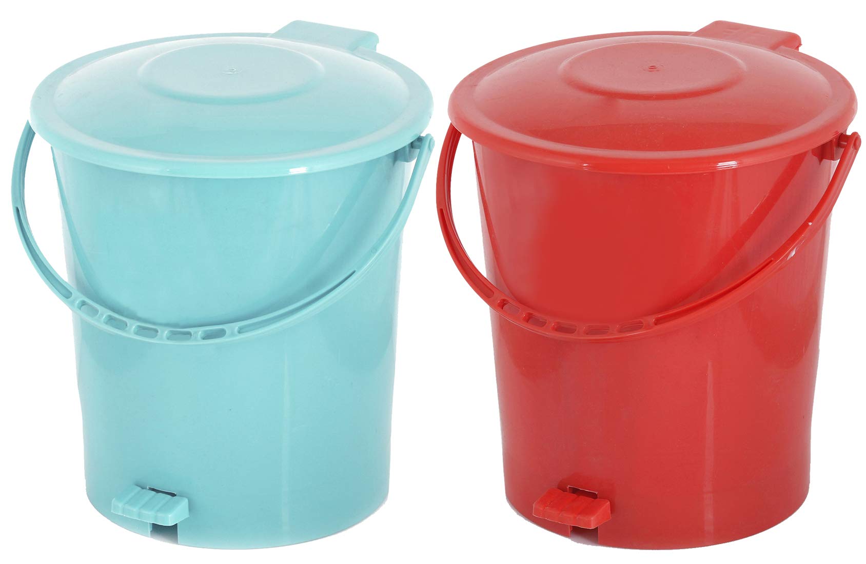 Kuber Industries 2 Pieces Plastic Dustbin Garbage Bin with Handle, 10 Liters (Red & Light Green) - CTKTC034673