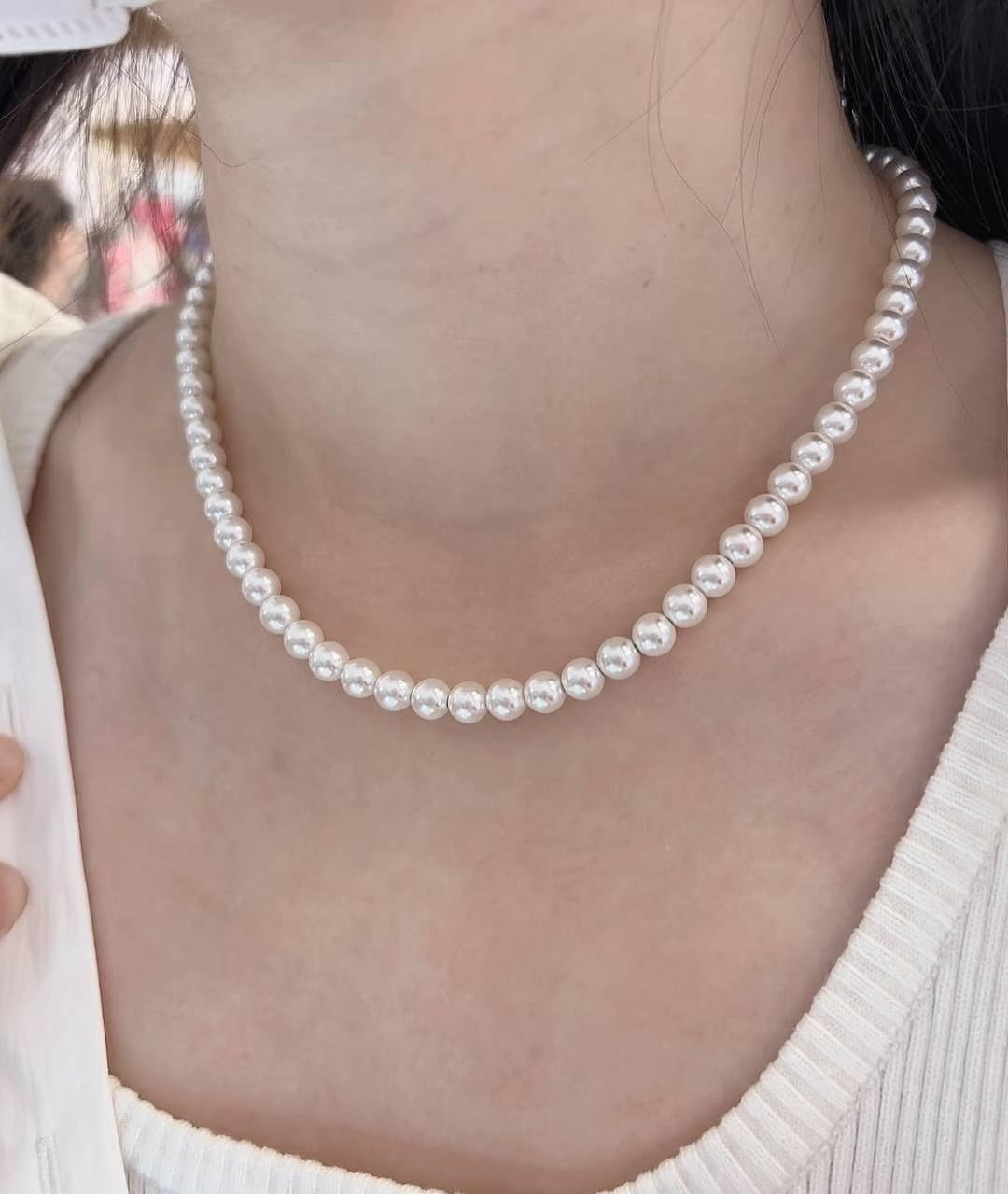 Pearl Choker Necklaces for Women - 4MM 6MM 8MM White/Pink Pearl Necklace Dainty Wedding Bridesmaid Bridal Jewelry Gifts - Image 5