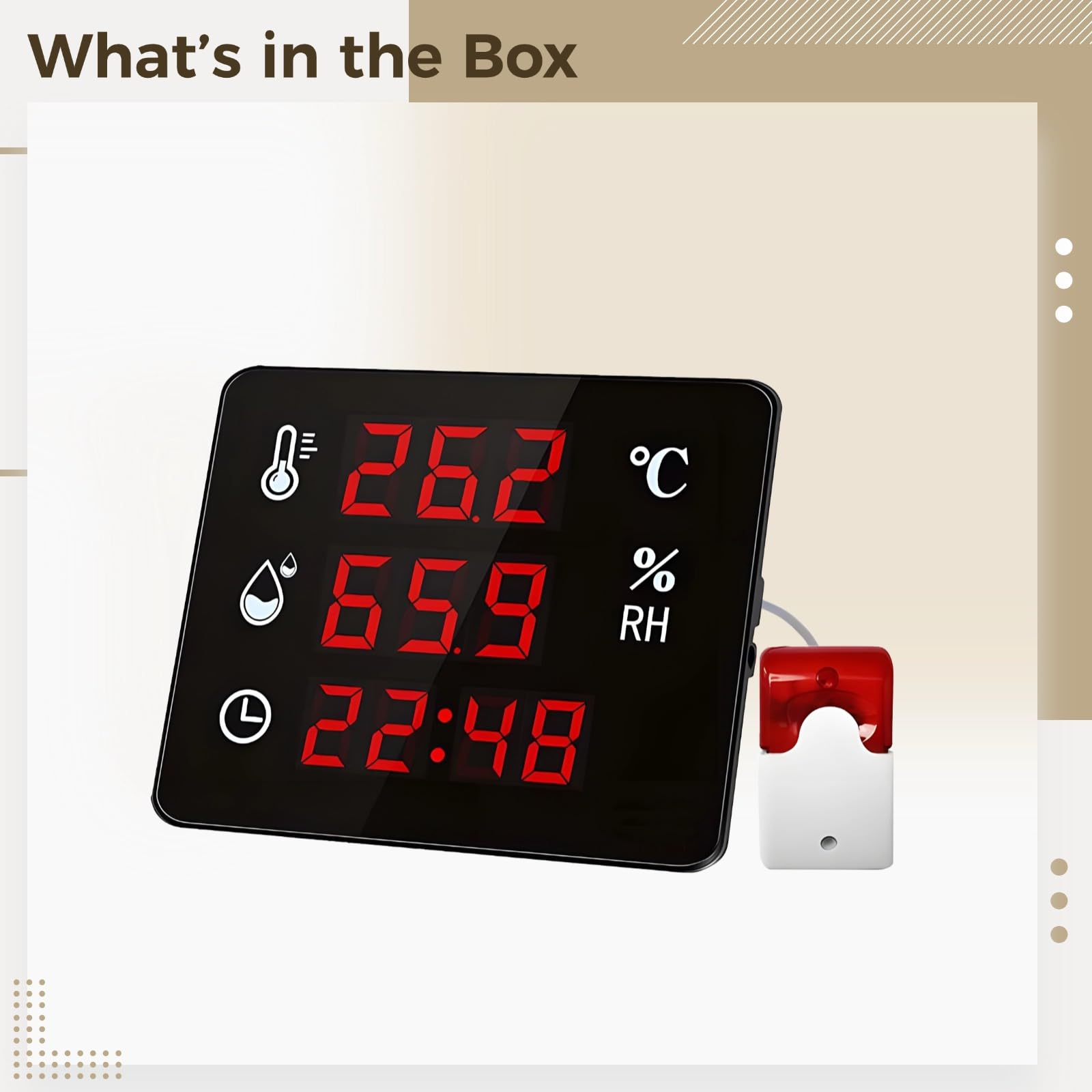 Monitor digital de temperatura y humedad con sonda externa, sistema de alarma y pantalla grande, -40 ℃ ~ 80 ℃ para uso en interiores y exteriores