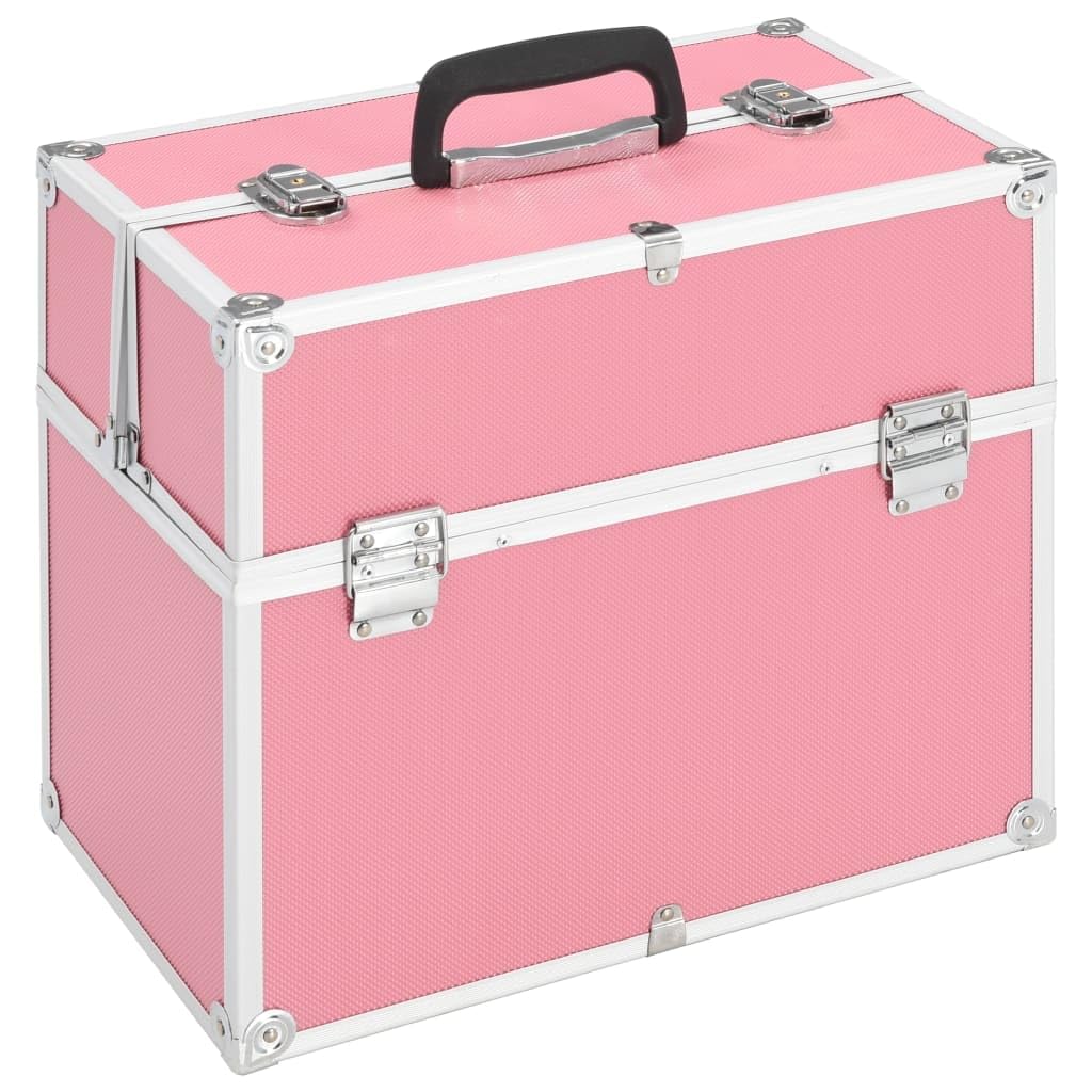 Mangloder Kosmetikkoffer 38x23x34 cm Rosa Aluminium mit ausziehbarem Oberteil, Fächern, Tragegriff, abschließbar, ideal für Reisen, Beauty, Pflege und Organisation im Badezimmer