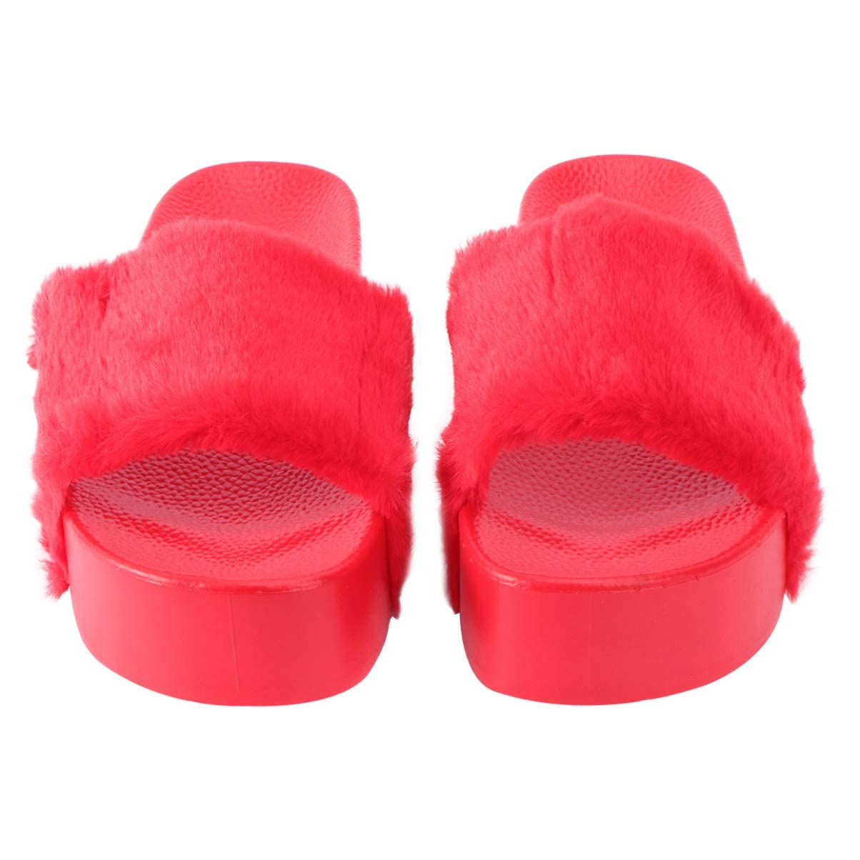 Zapatillas de felpa con punta abierta, para uso doméstico, exterior, interior, para niñas, 1 par (color: rojo, tamaño: 6)