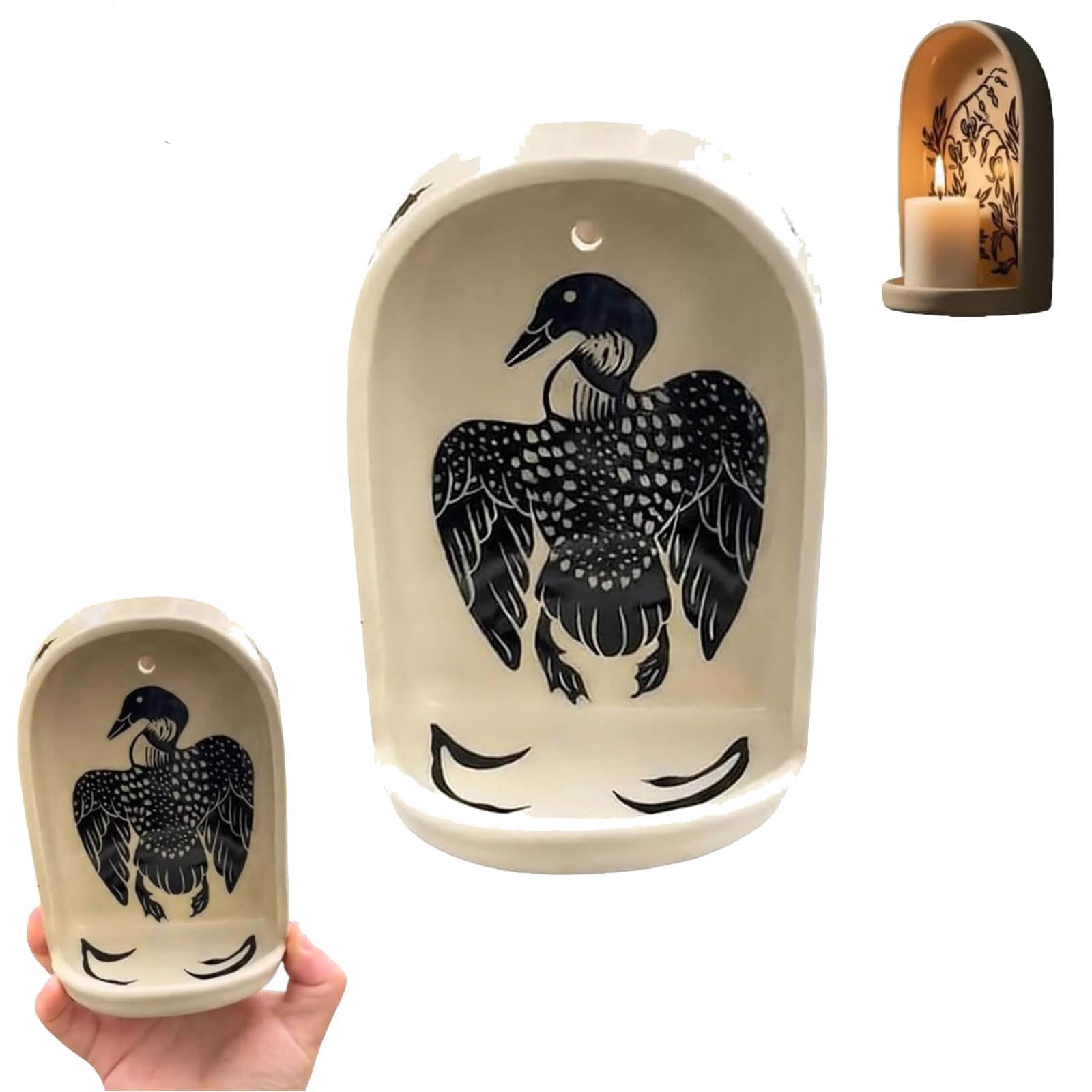 Sacred Wall Niche Collection - Handmade Ceramic Altar with Candle Holder & Jewelry Tray, Decorative Shelf for Meditation Display & Valentine's Day Gift (D)