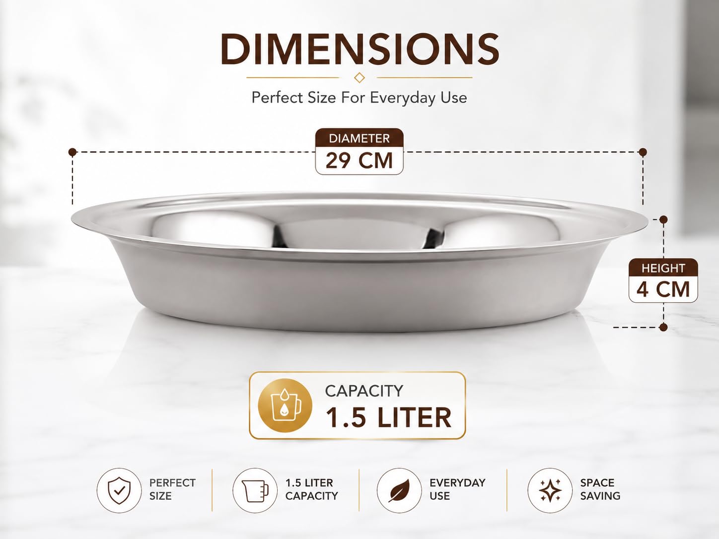 Kanshita's Rasoiware Stainless Steel Parat | 29 Cm Silver Touch Kneading & Mixing Bowl | Traditional Indian Kitchenware for Roti, Puri & Dough Preparation 2