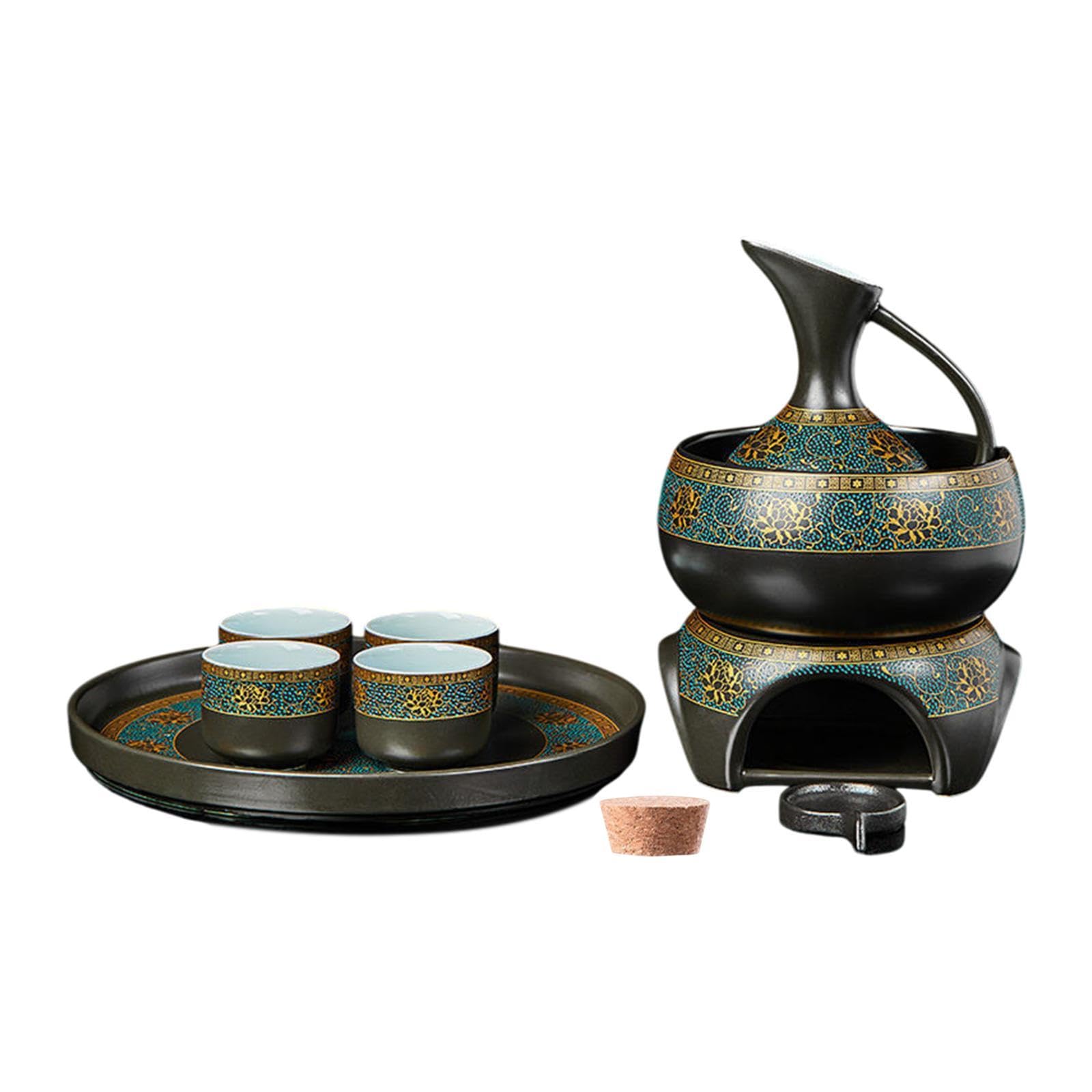 YWJLQH Ceramic Sake Set with Warmer Pot, Traditional Creative Hot Saki Drink, Porcelain Pottery for Restaurant Gift Sake Enthusiast