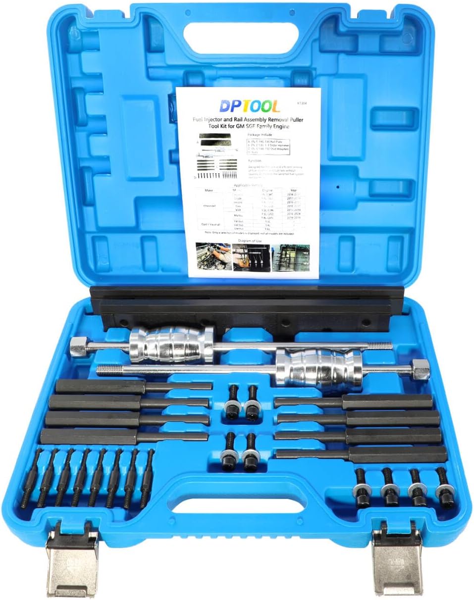 DPTOOL EN-51146 Fuel Injector Puller Removal Tool Rail Assembly Replacer Master Tool Kit Compatible with GM Opel Buick Vauxhall MG 1.0L 1.4L 1.5T LFVI 1.5 LG3 1.6L SGE Engine EN-51146-100 EN-51146-200