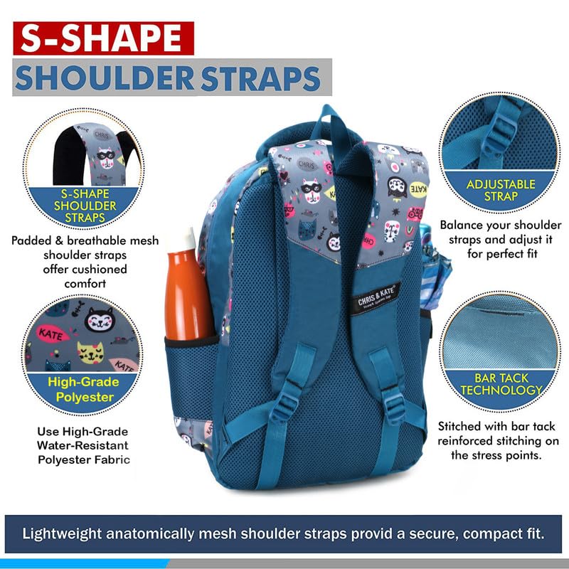 Image of Chris & Kate Premium 32 L Multi-Print School Bag for Boys Girls and Kids Spacious Interiors Casual Backpack Perfect for School, College, Everyday Use Includes Free Stationery Pouch and Rain Dust Cover