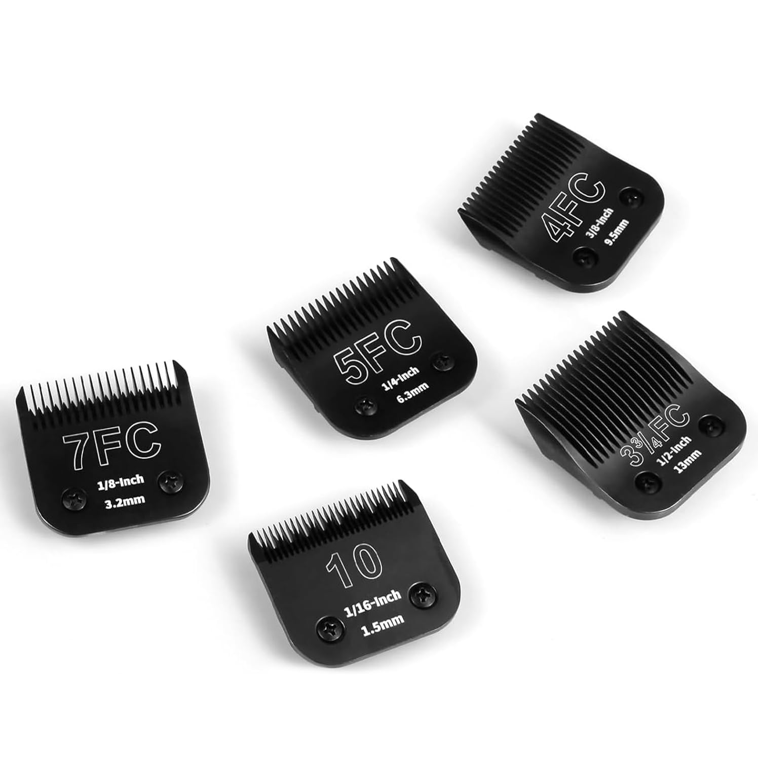 YAZIYIR 5 Pack Detachable Dog Grooming Steel Blades,Compatible with Andis,Oster A5,Wahl KM-10 Series,Cutting Length 1/16" to 1/2"(10+7FC+5FC+4FC+3-3/4FC-black)
