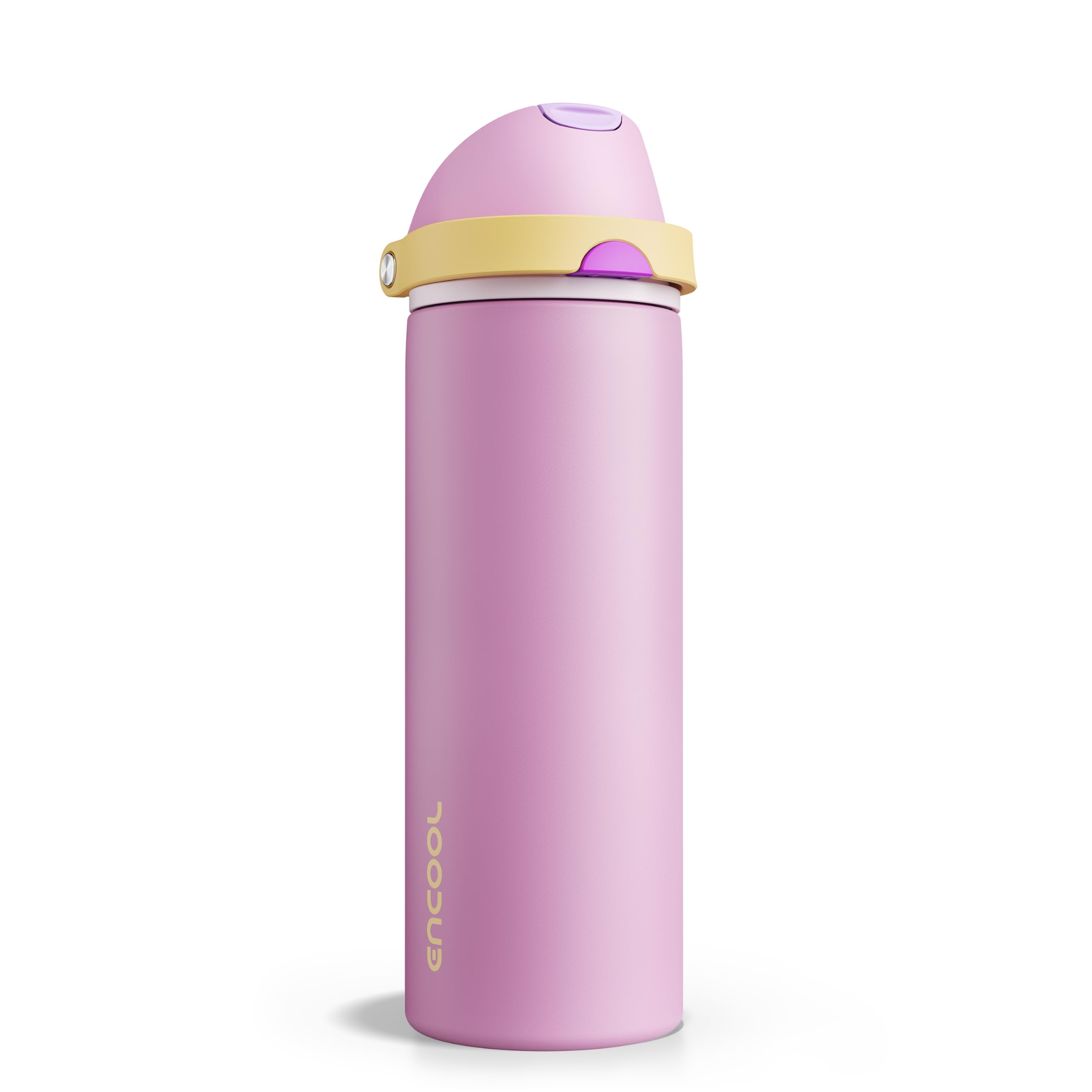 Insulated Water Bottle with Straw - Encool Stainless Steel Water Bottle with Push Button Lid, Leak-Proof &amp; BPA-Free, Keeps Cold for 24 Hours for Sports, Travel, Gym (24 oz, Light Orchid-Fuchsia)