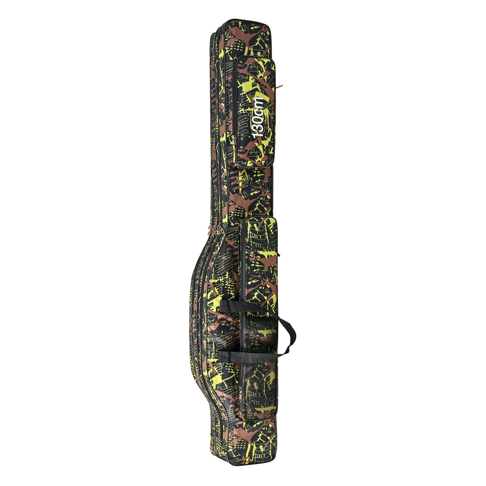 Portable Fishing Rod Bag, 600d Oxford Foldable Carrier with Adjustable Shoulder Strap, Ideal for Outdoor Adventures (130cm/150cm Options) Green Camouflage 1.3M