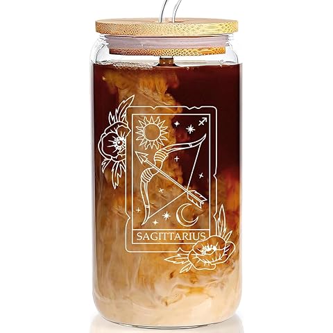Sagittarius Zodiac 16 Oz Can Glass Cup, Constellation Horoscope Gifts for Women's B...