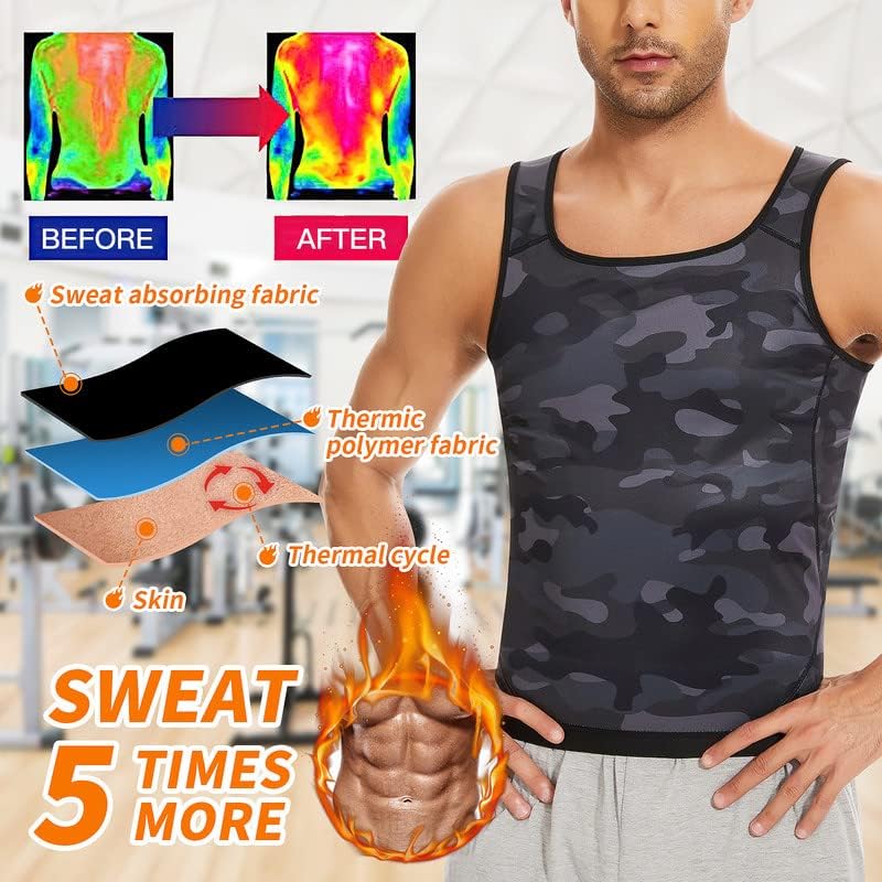 Miniatura 2 de SHAPERIN Chaleco de sudor de sauna para hombre que atrapa el calor, chaleco para mejorar el sudor, camiseta sin mangas de entrenamiento