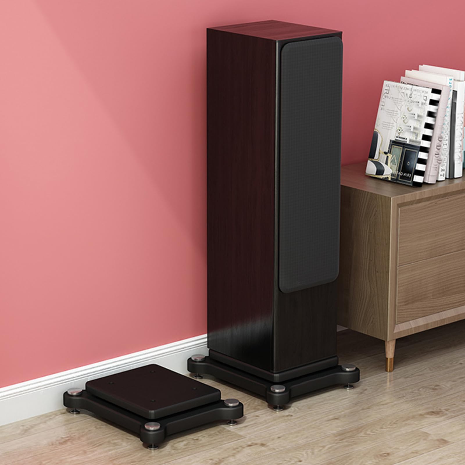 Supporto di isolamento per subwoofer per studio e home office, piattaforma di isolamento audio con piedini per altoparlanti standard, 39,9 cm di lunghezza x 45 cm di larghezza