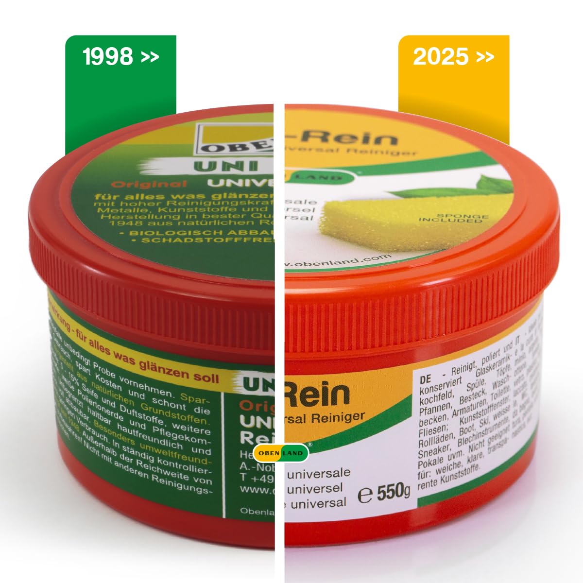 Obenland Uni-Rein Piedra de Limpieza Natural 3x300 gr– Limpiador Universal con Esponjas para Cocina, Baño, WC, Cristales, Inox, Zapatillas
