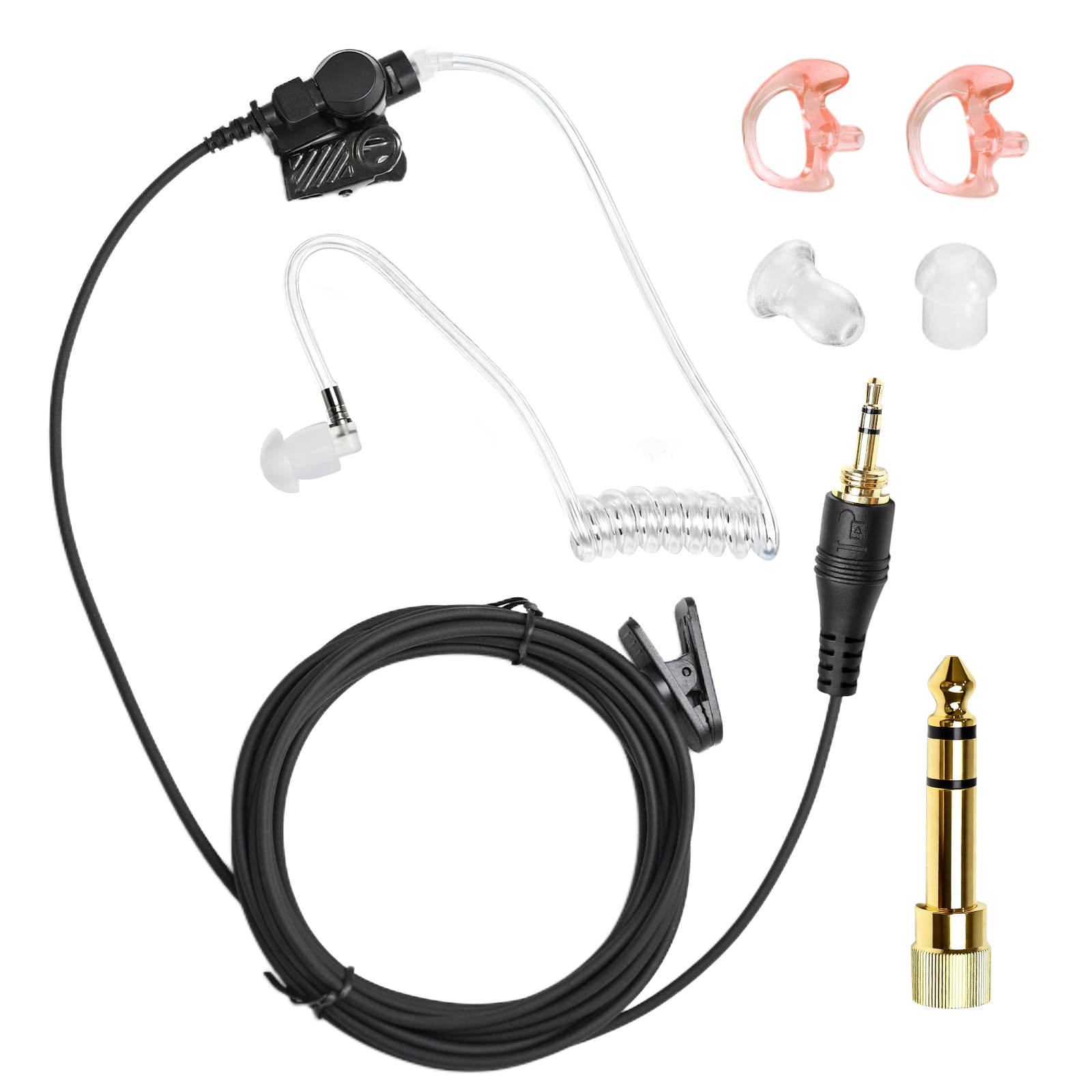 Universal IFB Earpiece 3.5mm Anchor Broadcaster in Ear Monitor On Camera On Stage Professional Earset for iPhone Android Clear-Com Comrex Telex Lecstronics w/ 1/4'' Connector - Black