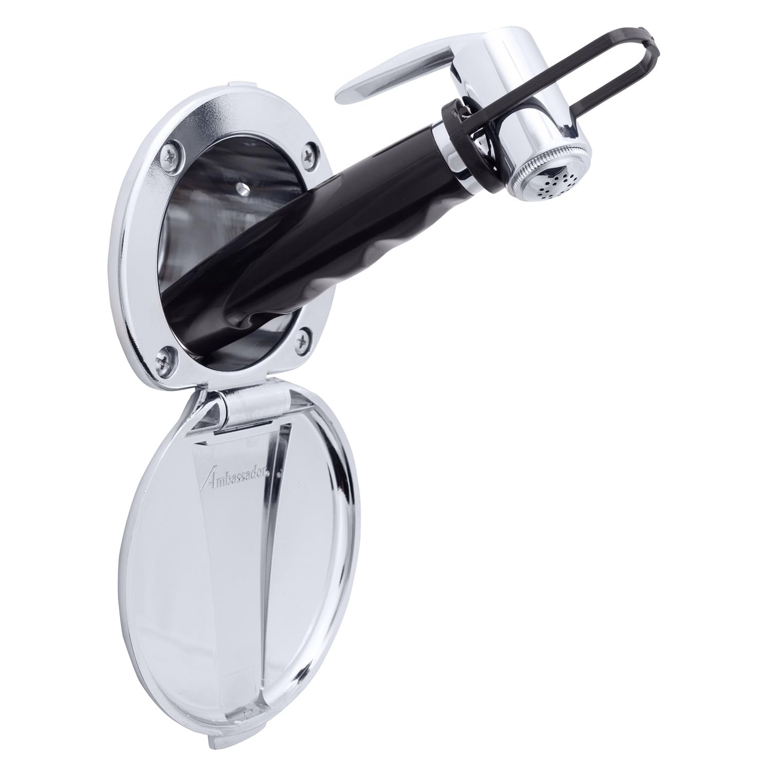 Recessed Shower- Chrome Cup & Lid, Hammer-Head Black Sprayer, 6' Stainless Steel Hose - 136-0016-CP-W