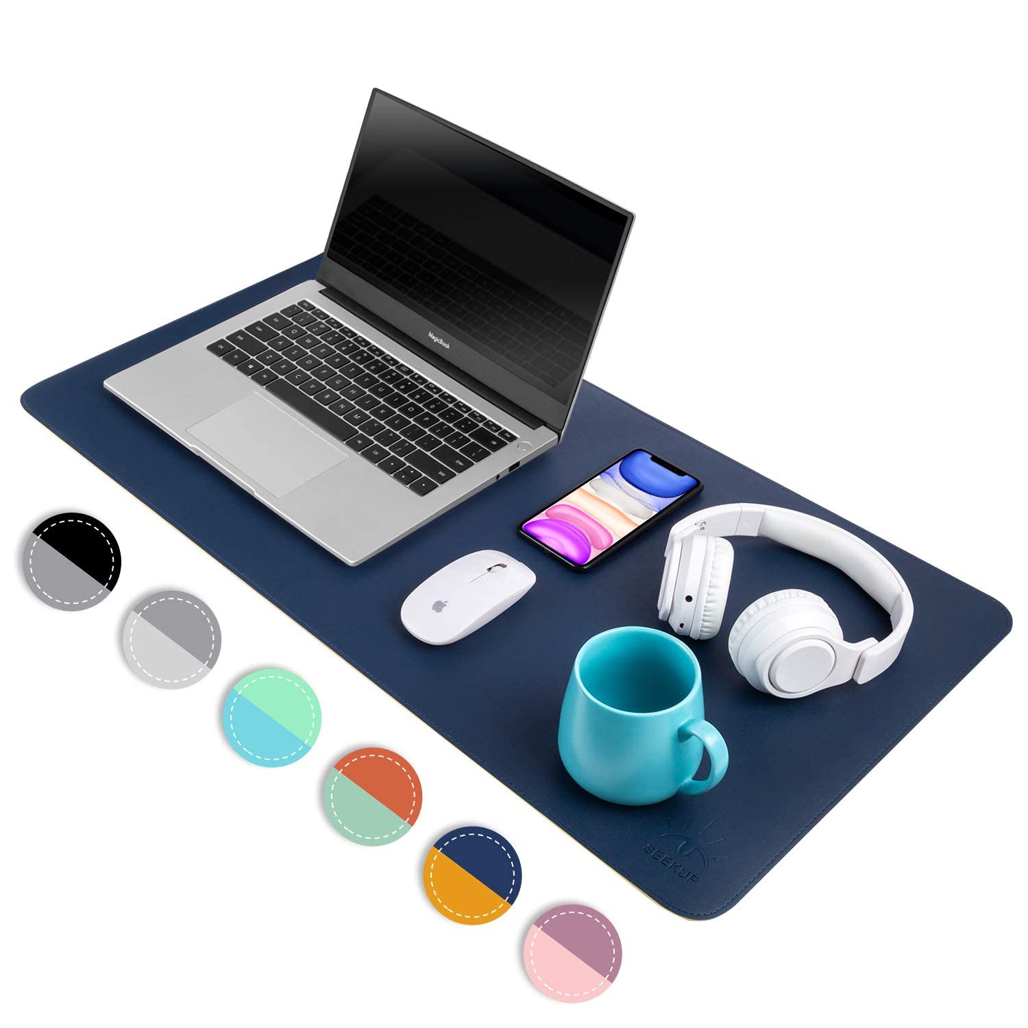 ZIVSA Mouse Pad, Deskmat Extended for Work from Home/Office | Gaming Mouse Pad | Vegan PU Leather | Anti-Skid, Anti-Slip, Reversible Splash-Proof, Deskspread | Navy Blue & Yellow | 70x35 cms (B0C71NZBLG) Amazon Price History, Amazon Price Tracker