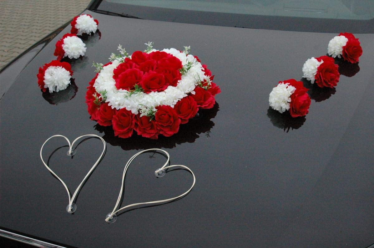 DEKORATIVER SCHMUCK Braut Paar Rose Deko Dekoration Autoschmuck Hochzeit Car Auto Wedding Deko Girlande PKW ®Auto-schmuck (Rot)