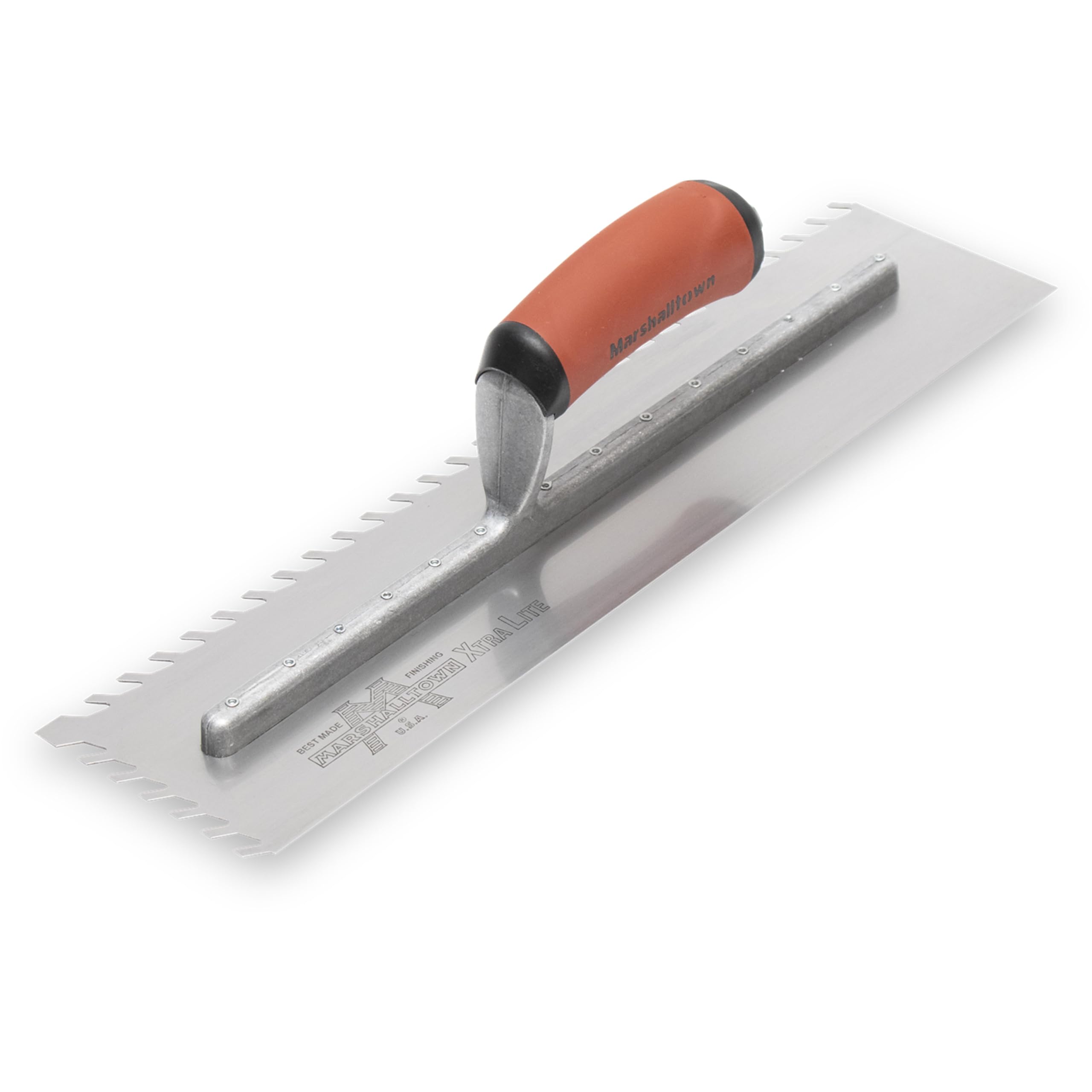 Marshalltown Lay Flat llana dentada, muesca 10 mm, acero al carbono, mango Durasoft, tamaño: 406x102 mm