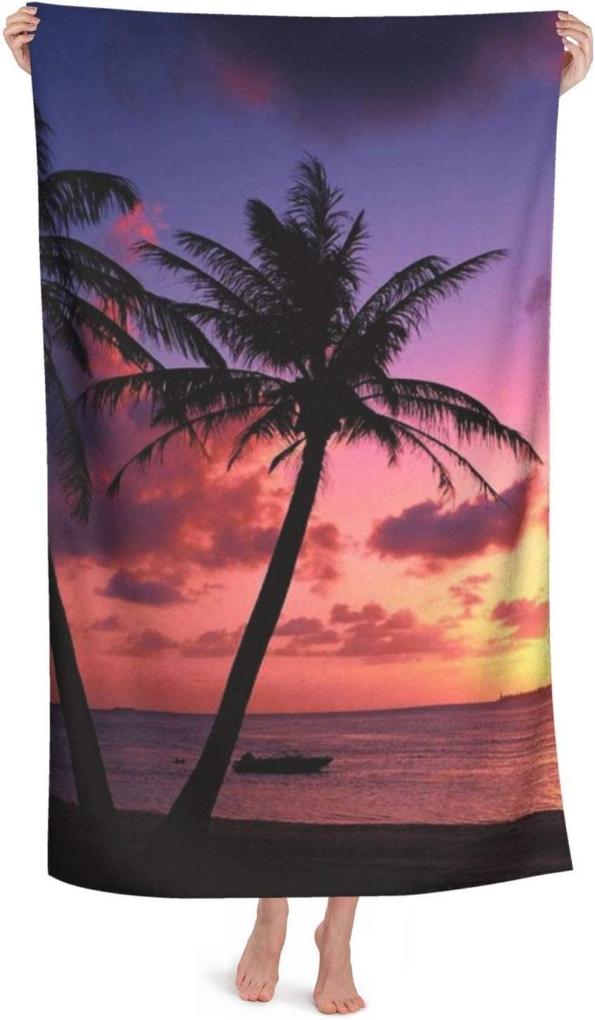 LSRCPD Beautiful Sunset Palm Tree Beach Towel Highly Absorbent Microfiber Beach Blanket Soft Bath Towels 80X130 CM