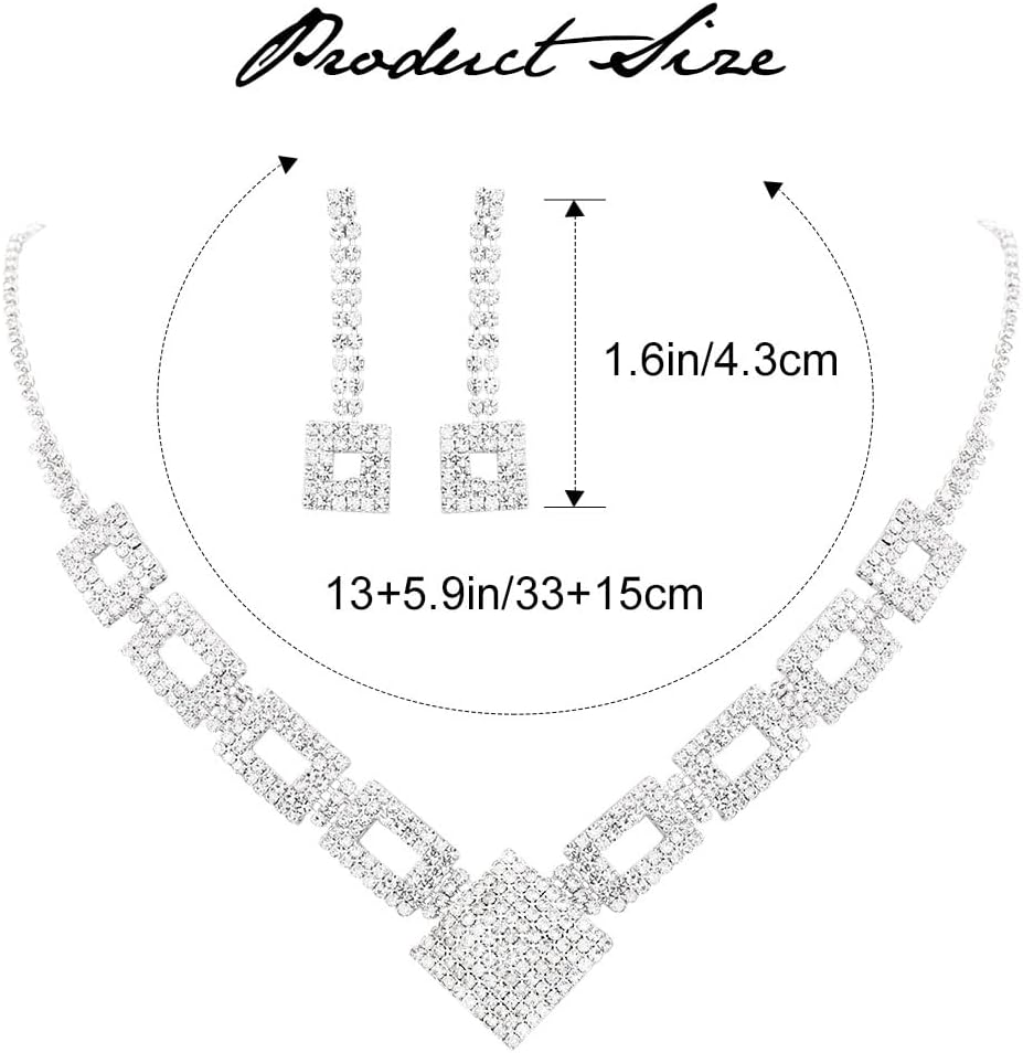 JEWEKY Bridal Jewelry Set Wedding Silver Rhinestone Necklace Earrings Sets Formal Costume Jewelry for Women - Image 4