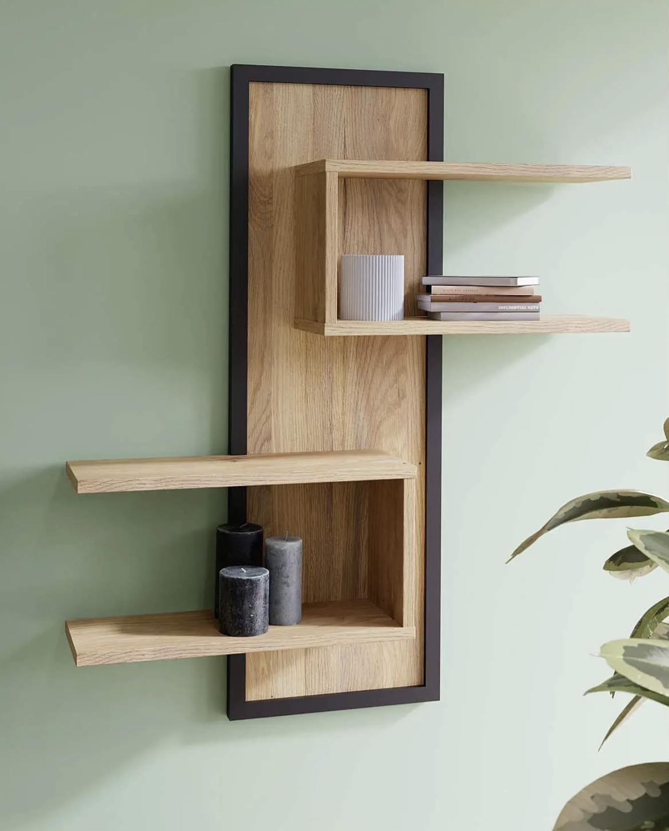 Forte JYTANA Wandregal 100 105, skandinavisches Wandregal mit Ablage, Holzwerkstoff, Mauvella Eiche Holzdekor, 102,6 cm breit x 122,5 cm hoch x 21,9 cm tief