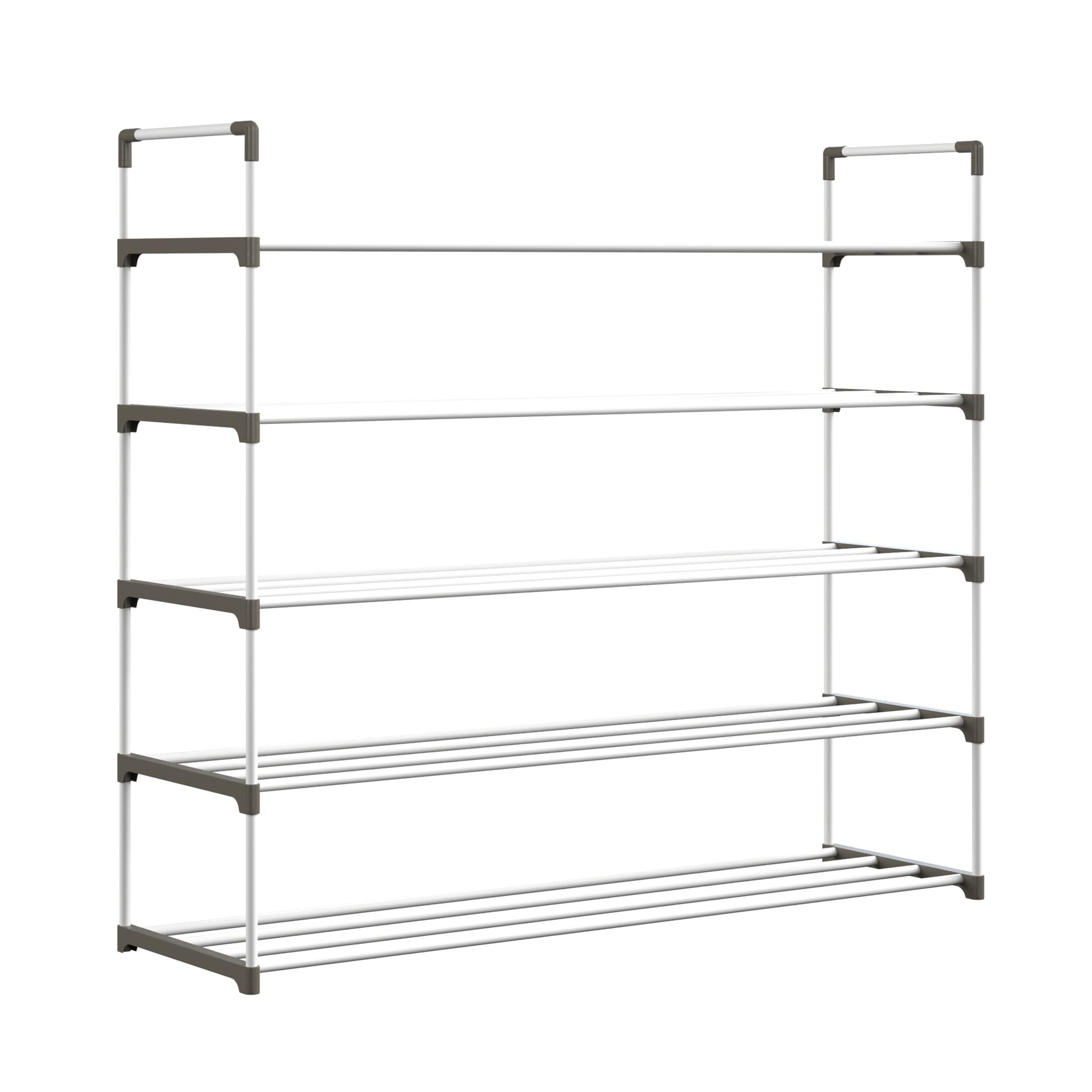 Home-Complete Shoe Rack – 5-Tier Shoe Organizer for Closet, Bathroom, Entryway – Shelf Holds 25 Pairs of Sneakers, Heels, and Boots (White)