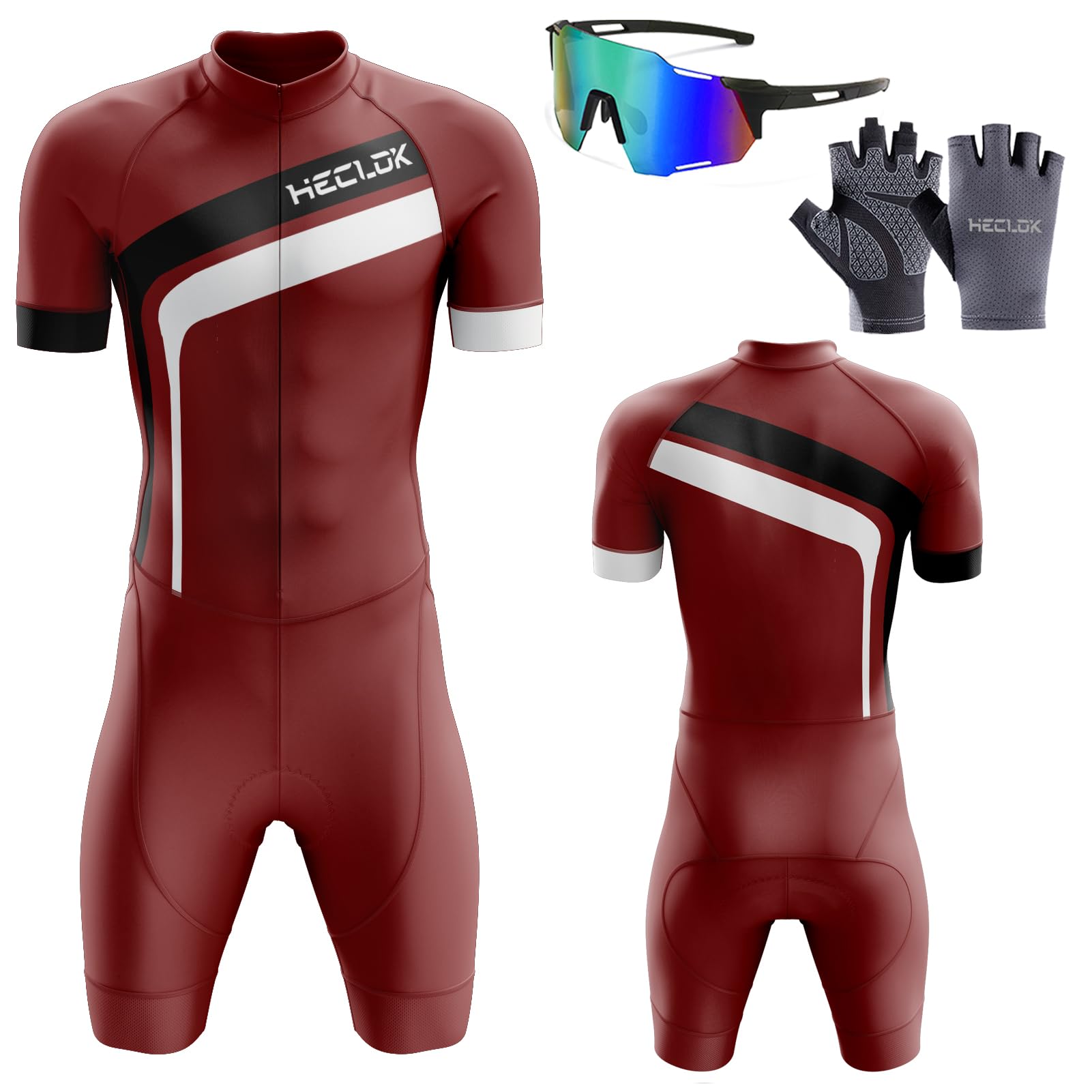 Herren Pro Fahrrad Skinsuit Kurzarm＋Fahrradmatten in Rennsportqualität,Laufen Schwimmen Fahrradfahren Skinsuit,Gepolstert Einteilig Trisuit,Triathlon Anzug Herren,Kompression Duathlon