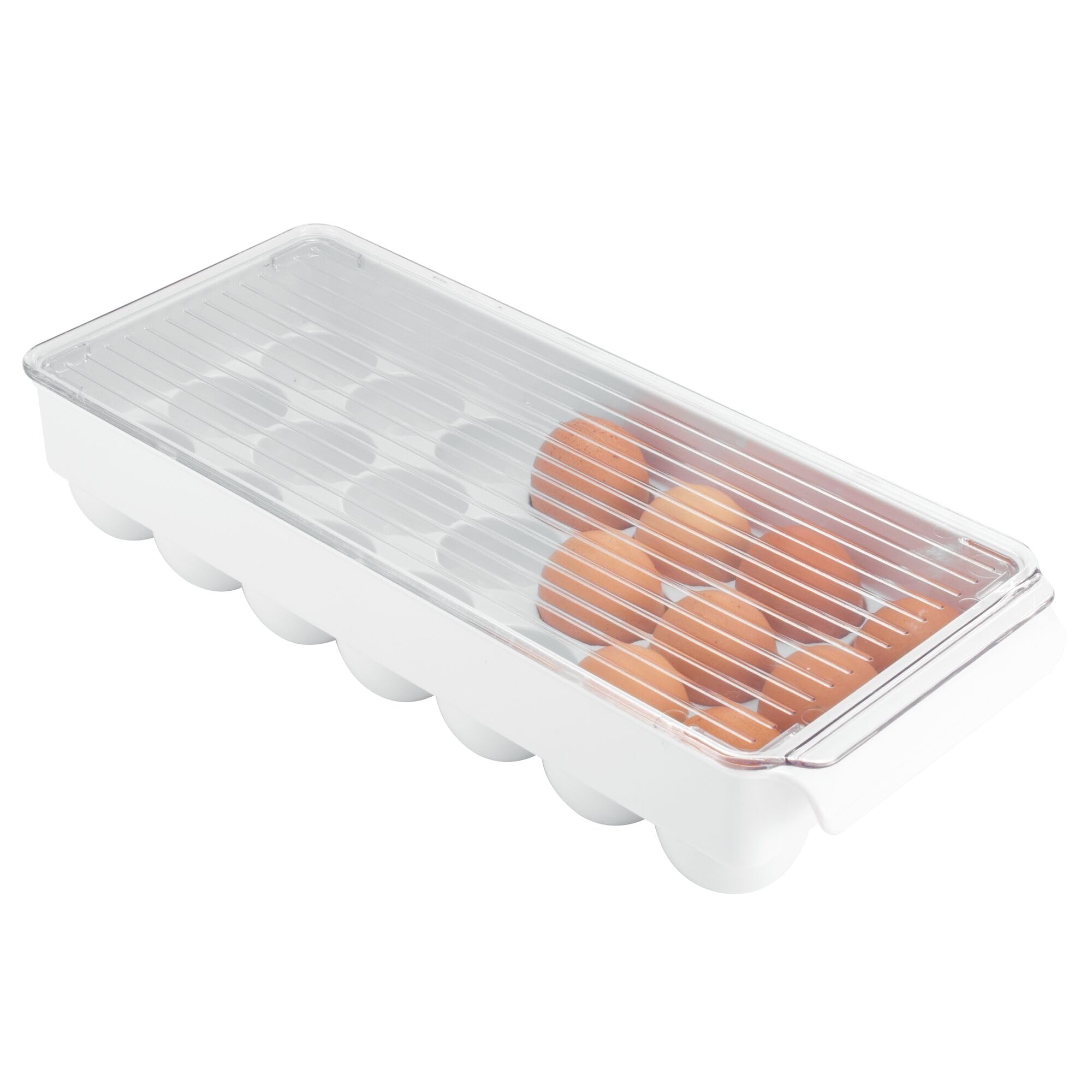 iDesign Fridge/Freeze Binz Egg Holder, Large Storage Box for 21 Eggs, Made from BPA-Free Plastic, White/Clear
