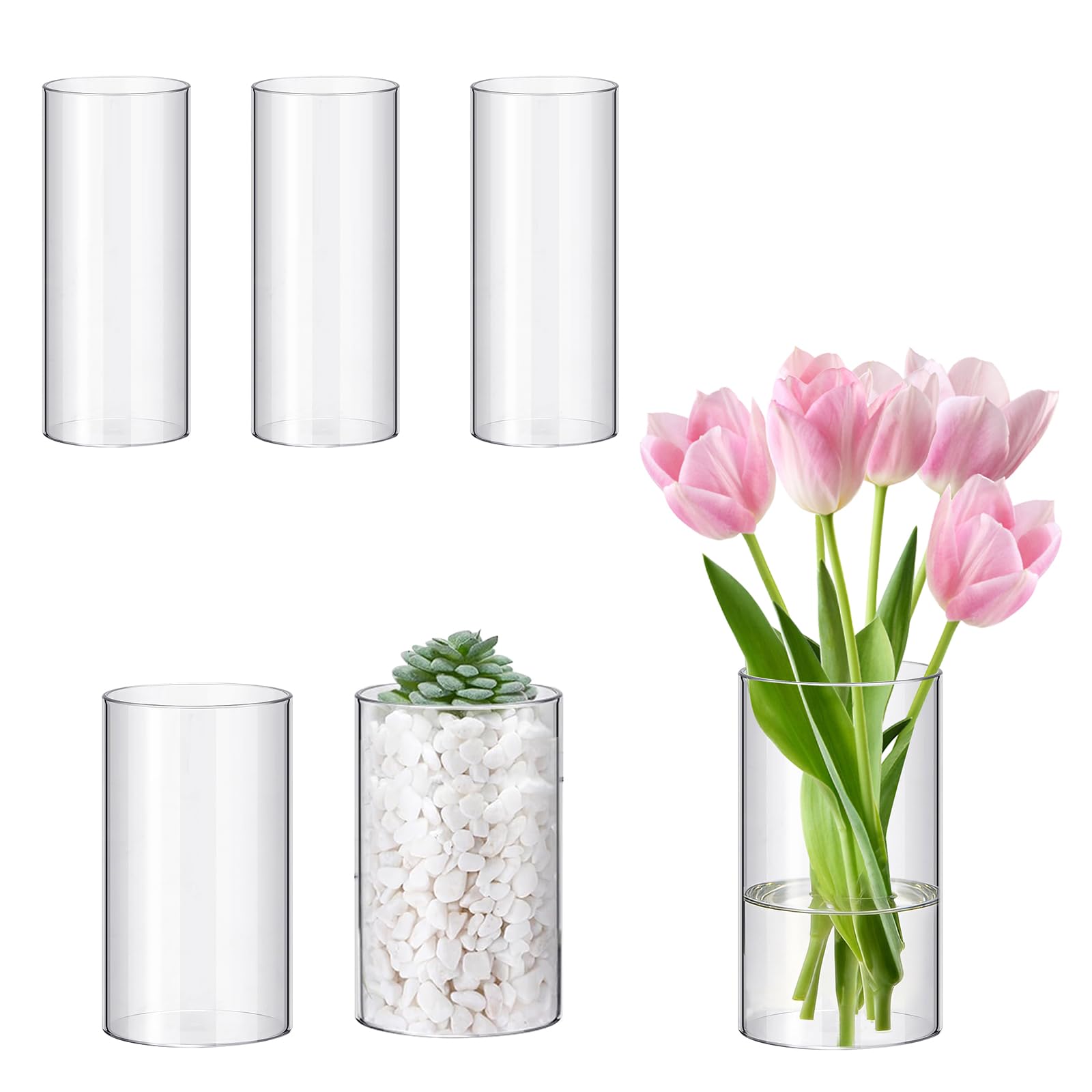 Vases cylindriques en plastique 6 pièces transparentes pour compositions florales