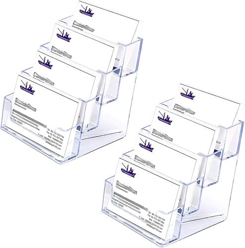 Hipiwe 2 paquetes de 4 niveles acrílico titular de la tarjeta de visita soporte de escritorio transparente tarjeta de índice de archivo titular de