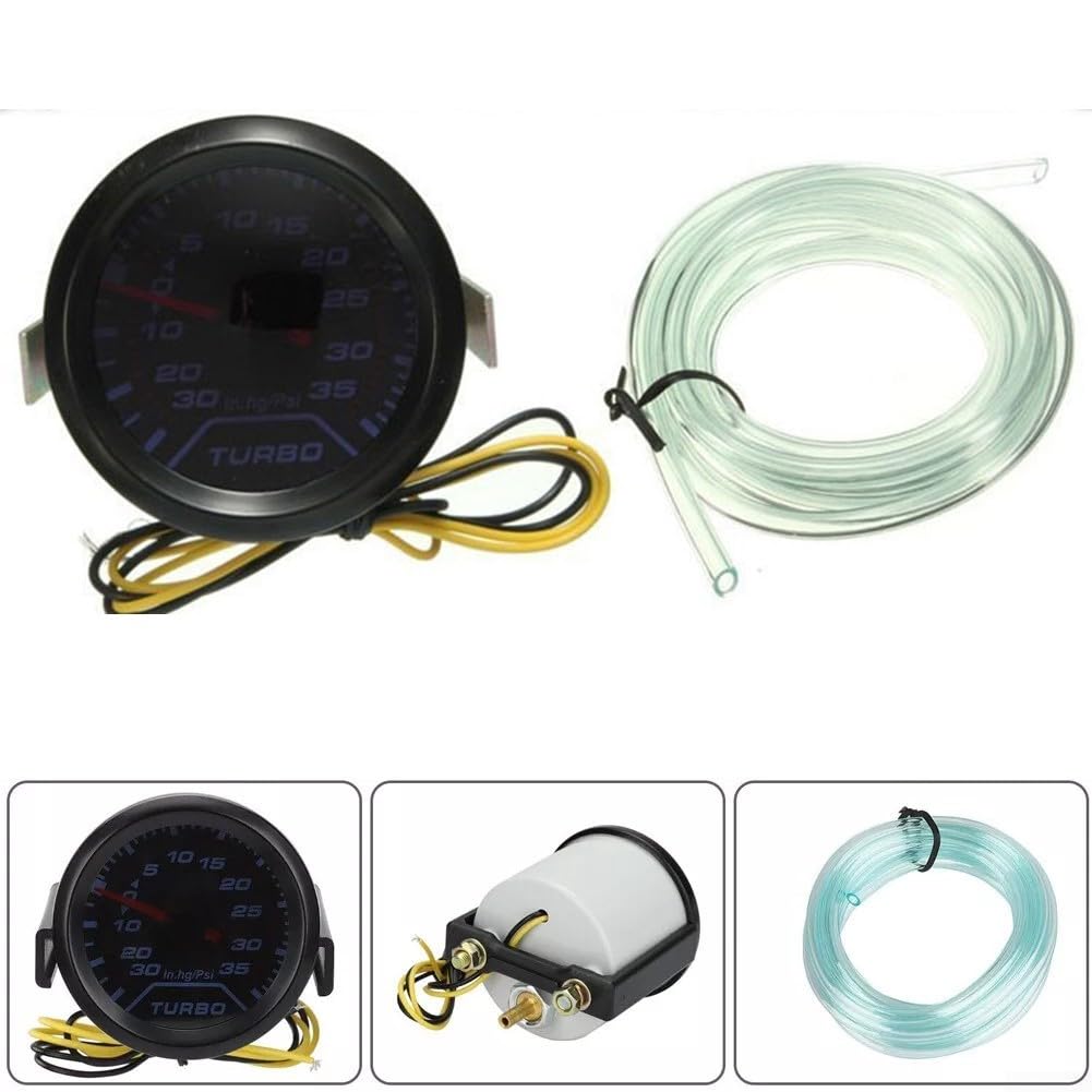 Manometro digitale Turbo Boost, 52 mm, misuratore di pressione Turbo Boost per auto, puntatore digitale 35 PSI con lente fumé e kit di installazione con ago illuminato