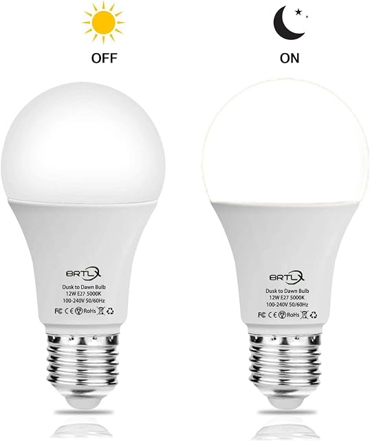 BRTLX LED Dusk to Dawn Sensor Bulbs 12W E27 5000K Cool White Equivalent to 100W Auto On/Off for Stairs Garage Hallway Pack of 2