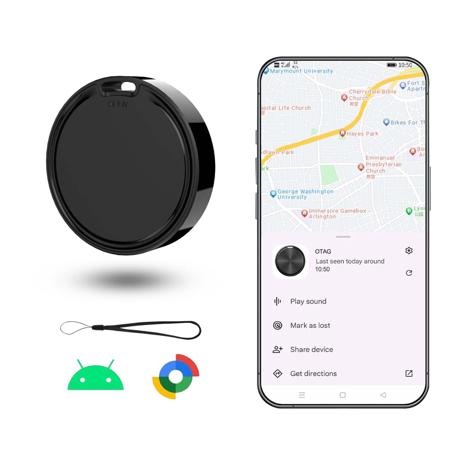 Youmeet Air Tag for Android 1 Pack,Google Certified Android Tracker Tags,Key Finder/Luggage Tracker/Item Locator Compatible with Google Find My Device(Find Hub) App,Smart Tracking Tag for Bags-Black