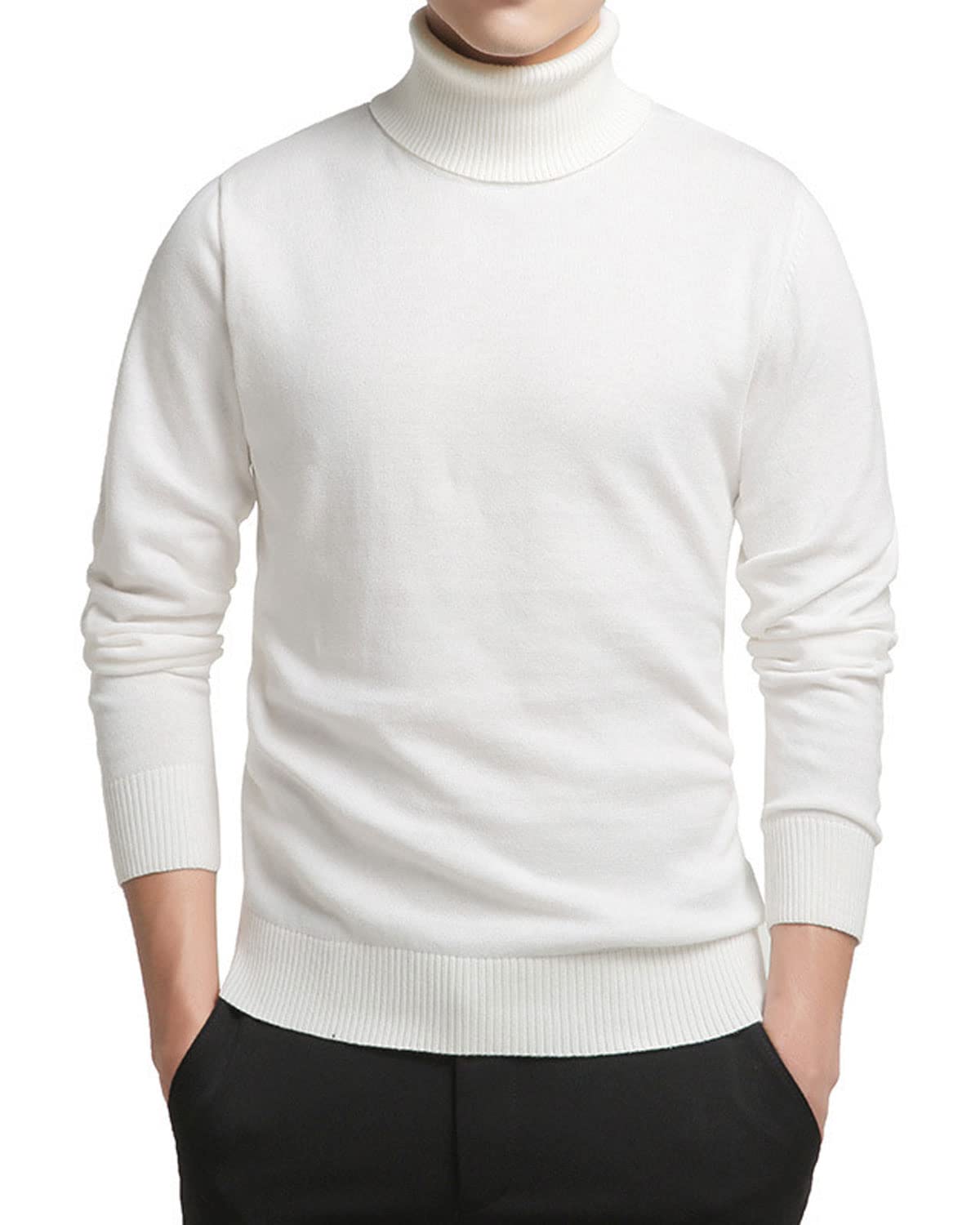 Angbater Fashion Men’s Turtleneck Pullover Sweater Casual Slim Fit Undershirt Winter Knitted Thermal Tops White