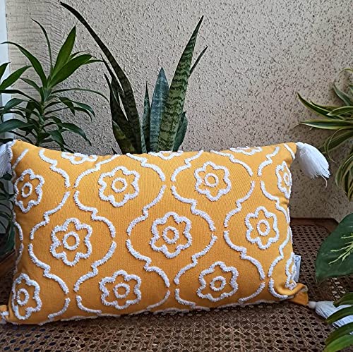 TRENDING HOME COLLECTION Cotton Fabric with Geometrical Chenille Embroidery Stitched Zippered Lumbar Tassel Cushion Cover (Yellow) |12 X 20 Inches | Set of 2| (B08MQYZY6X) Amazon Price History, Amazon Price Tracker