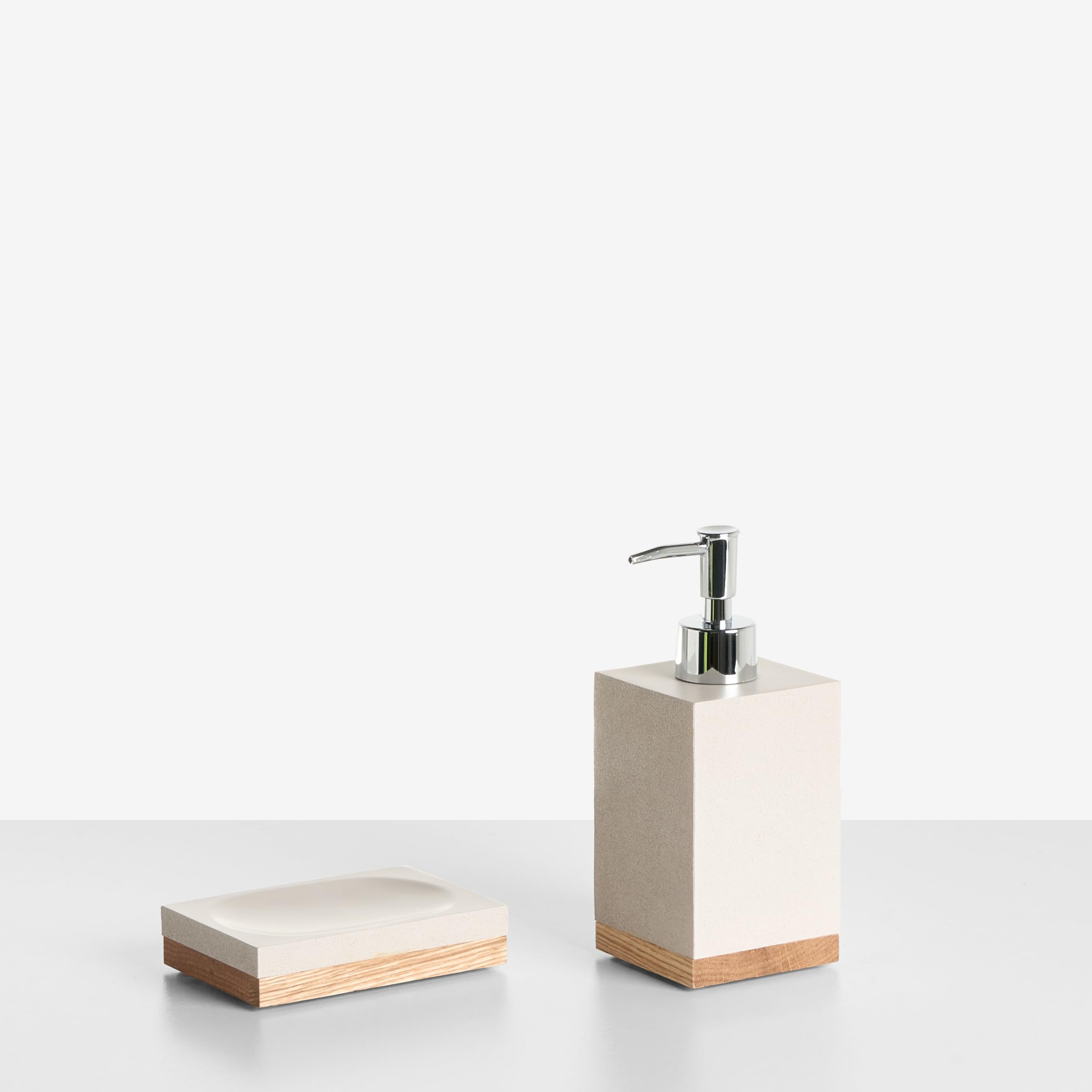 Conjunto de 5 Accesorios de baño jabonera dispensador de jabón escobilla de Inodoro Vaso Soporte para cepillos de Dientes Beige Tapiche