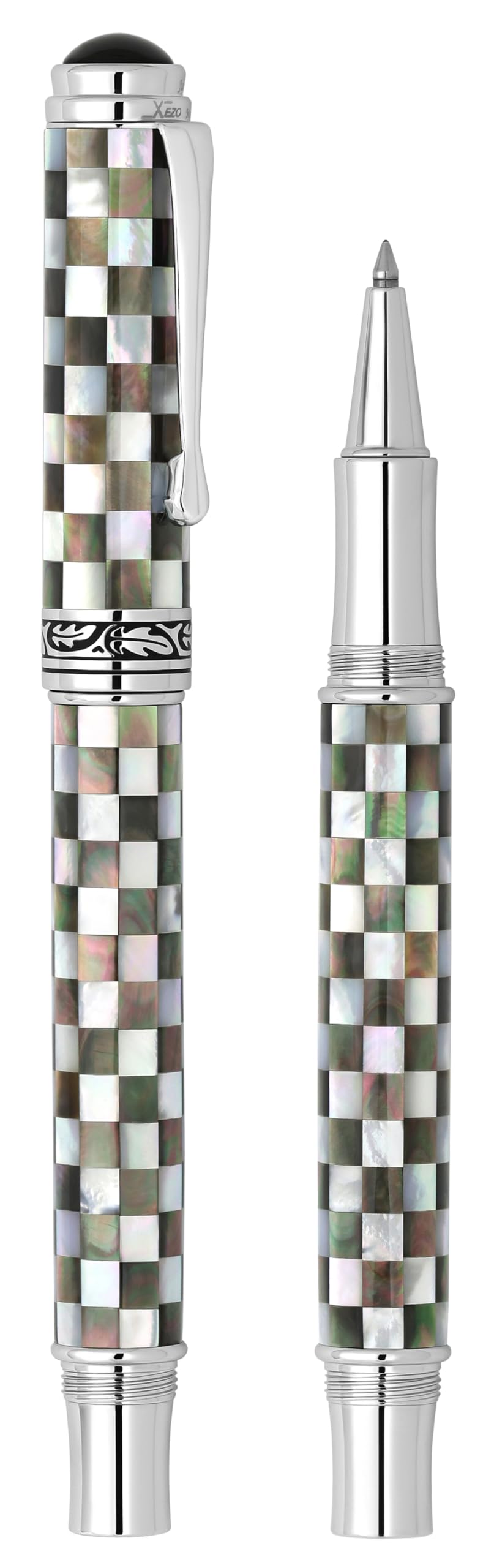 Xezo Stylo roller Maestro Jubilee, pointe fine. Nacre blanche océanique et nacre noire irisée de Tahiti. Édition limitée, seulement 223 pièces fabriquées. Il n'y a pas deux stylos identiques