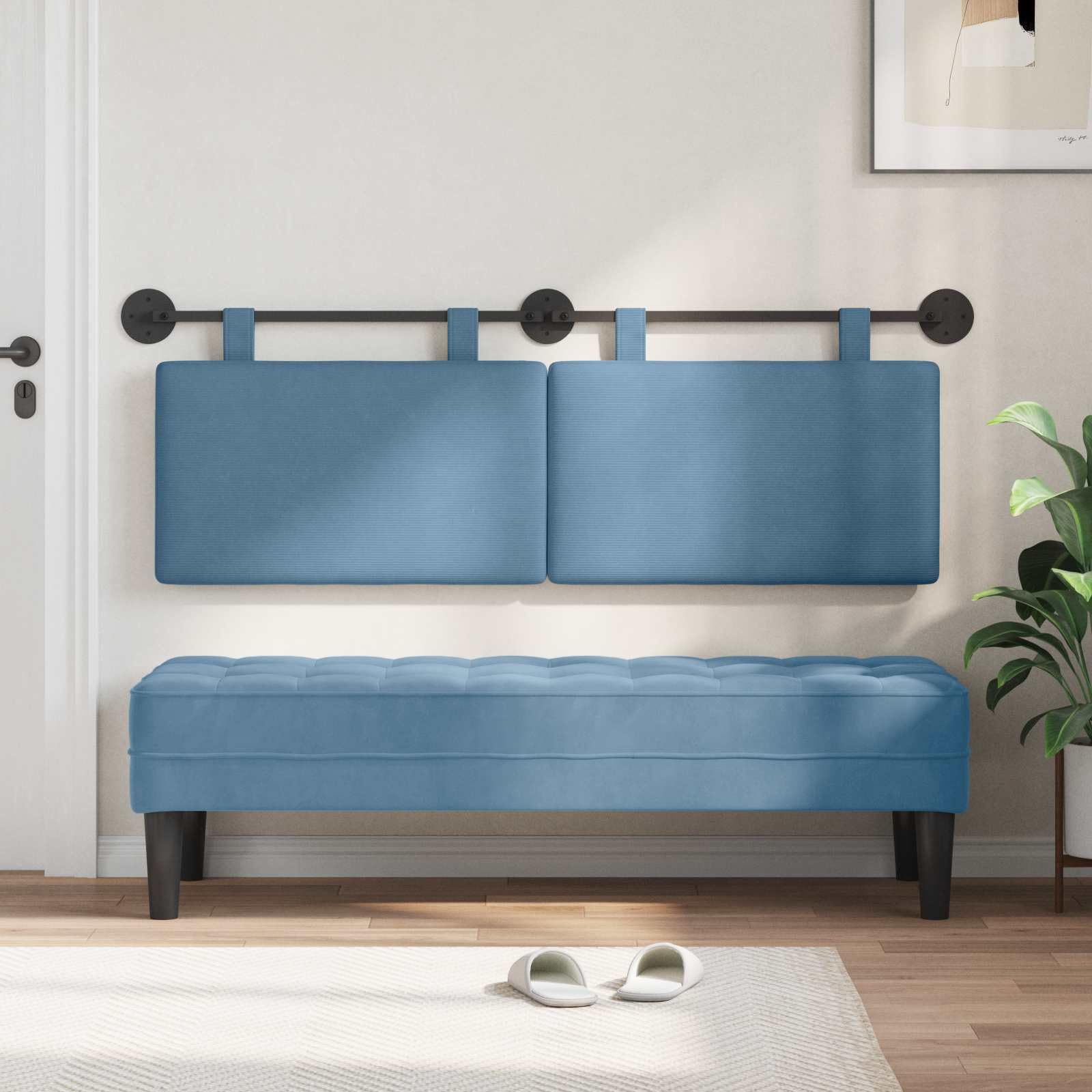 Cabecero colgante de pana rectangular 130 x 55 x 5 cm con acolchado, montaje en pared, juego de 2 unidades para dormitorio, habitación de invitados, cama doble, respaldo y cojín de lectura