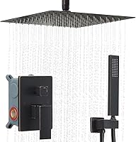 Vista 14 de Sistema de ducha de níquel cepillado para baño de 12 pulgadas, cabezal de ducha de lluvia, montaje en techo con juego combinado de ducha de mano