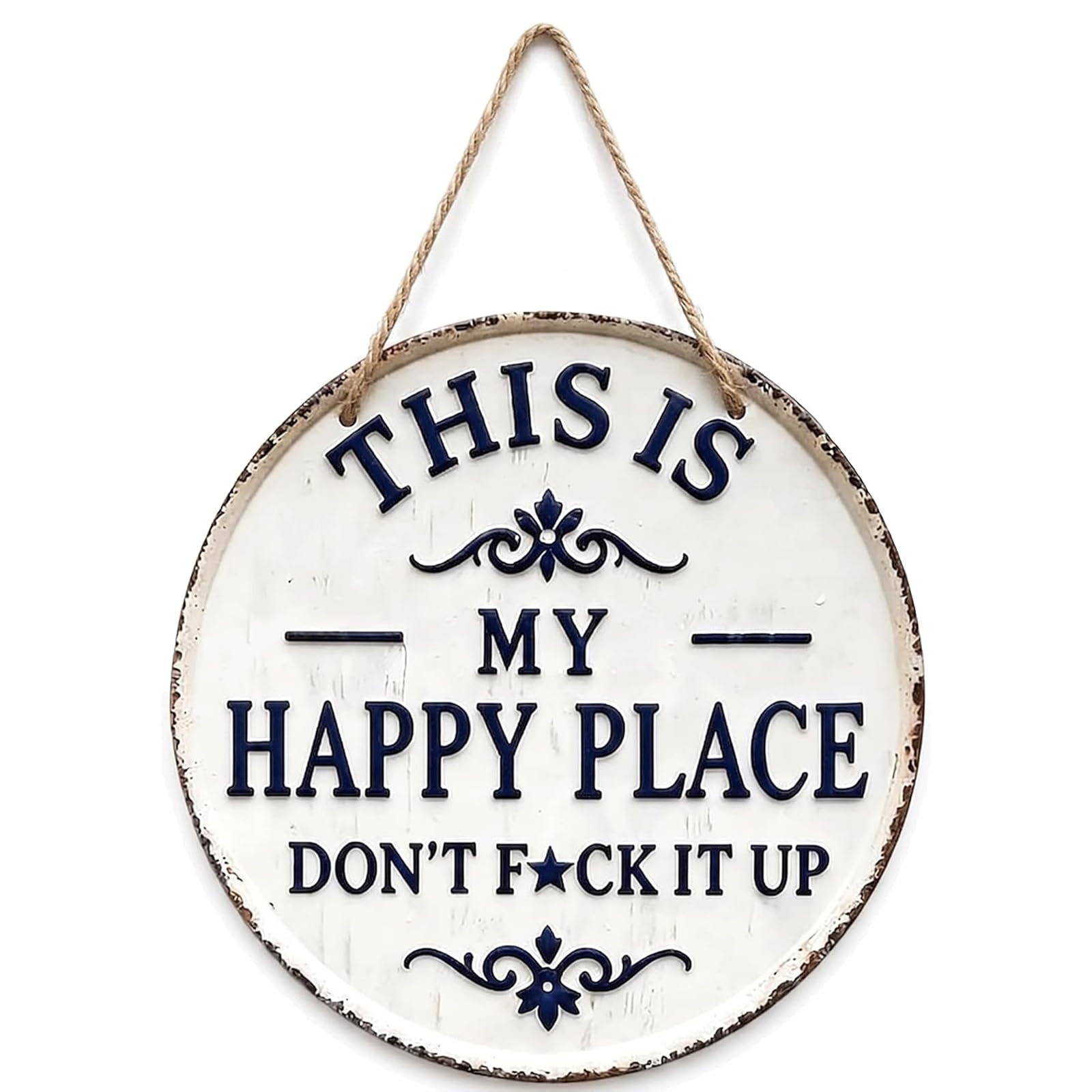 Happy Place Sign, Funny Vintage Metal Plaque, Farmhouse Bar Wall Decor