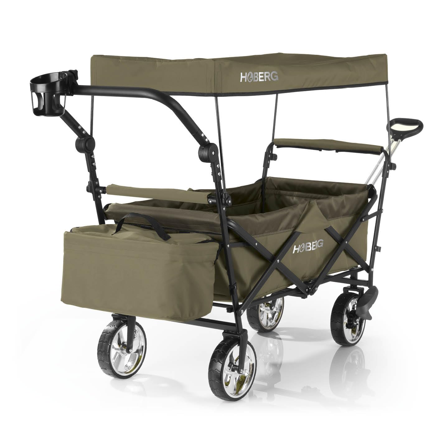 Hoberg Foldable Premium Handcart with Roof (LSF30) | Drink Holder, Cool Bag, Brakes, Handcart, Transport Trolley [80 kg Load Capacity/Beige-Khaki]