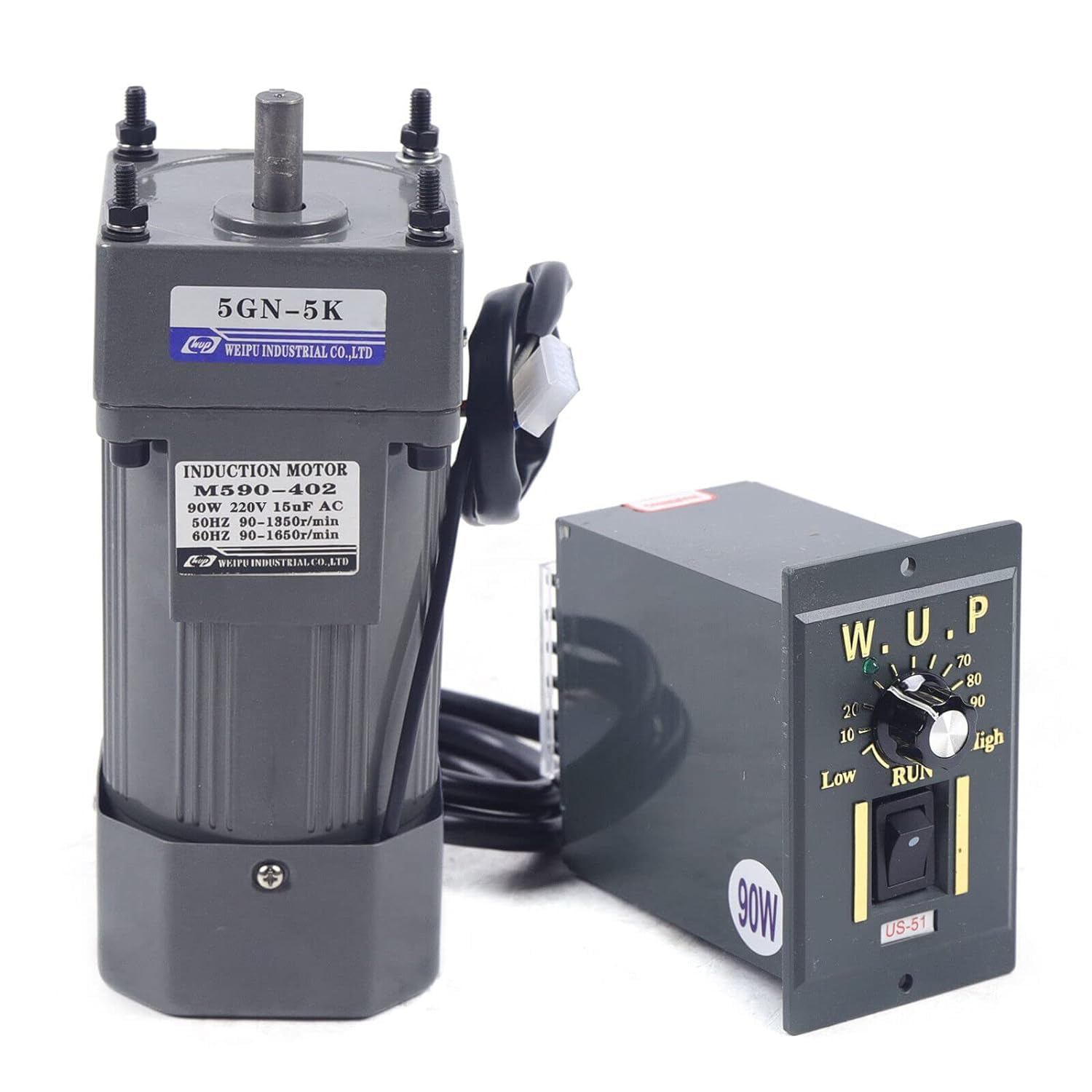 90W Getriebemotor Elektromotor Wechselstrom 220V AC Gear Motor Einphasig Hohe Drehmomente Einstellbarer 5K mit Drehzahlregler
