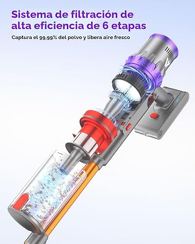 Miniatura 8 de Coovy Aspiradora inalámbrica SU7, 580 W, 50 Kpa, 75 minutos de tiempo de funcionamiento, aspiradora con pantalla táctil, anti-enredos, inalámbrica,