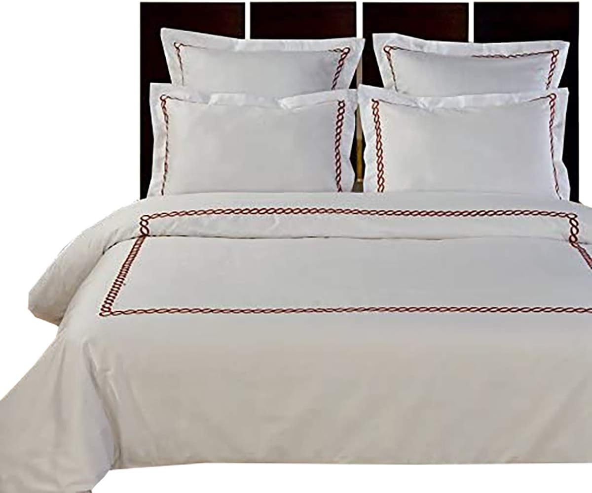 sheetsnthings 10-PC White & Chocolate Queen Size Amy Embroidered Down Alternative Bed in a Bag Comforter Set Including Cotton Duvet Set+ Sheet Set+ Down Alternative Comforter